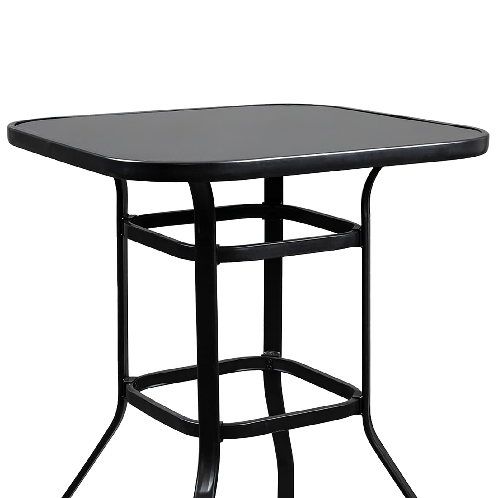 **Outdoor Bar Table - Heavy Duty Metal Frame with Tempered Glass Top - All-Weather Patio Bistro Table - Black - Easy Assembly for Backyard, Garden, or Poolside Dining**