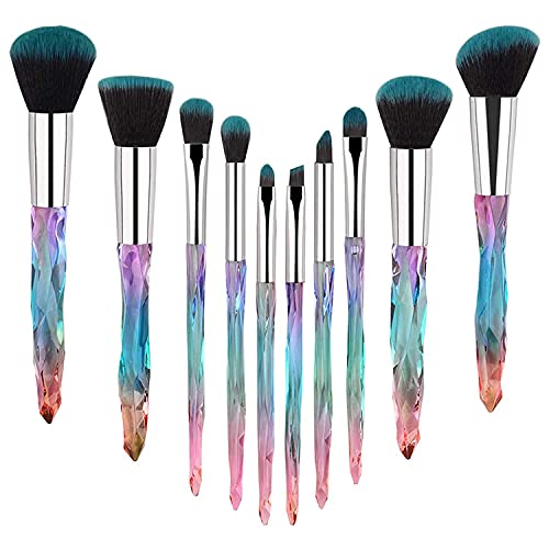 Mahostav 10-Piece Makeup Brush Set with Crystal Handle - Premium Synthetic Bristles for Foundation, Blush, Concealer, Eyeshadow & Eyeliner - Perfect for Professional Makeup Application & Travel (Purple)