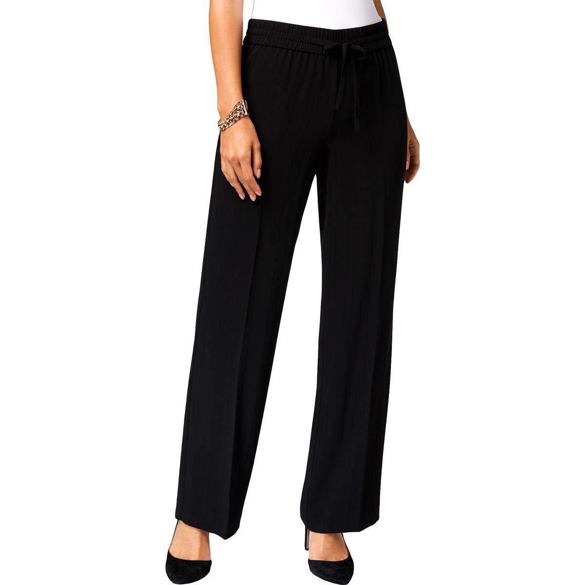 INC Women's Mid Rise Wide Leg Shadow-Stripe Drawstring Waist Casual Pants - Comfortable Lounge & Work Pants for Everyday Wear