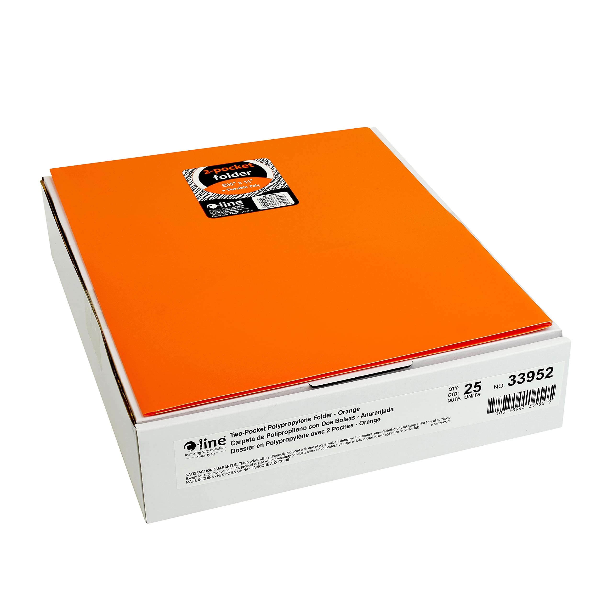 Heavy Duty Orange Two-Pocket Poly Portfolio with Business Card Slot - Letter Size Document Holder (Pack of 25) - Perfect for Office Organization, School Projects & Professional Presentations - C-Line 33952-25