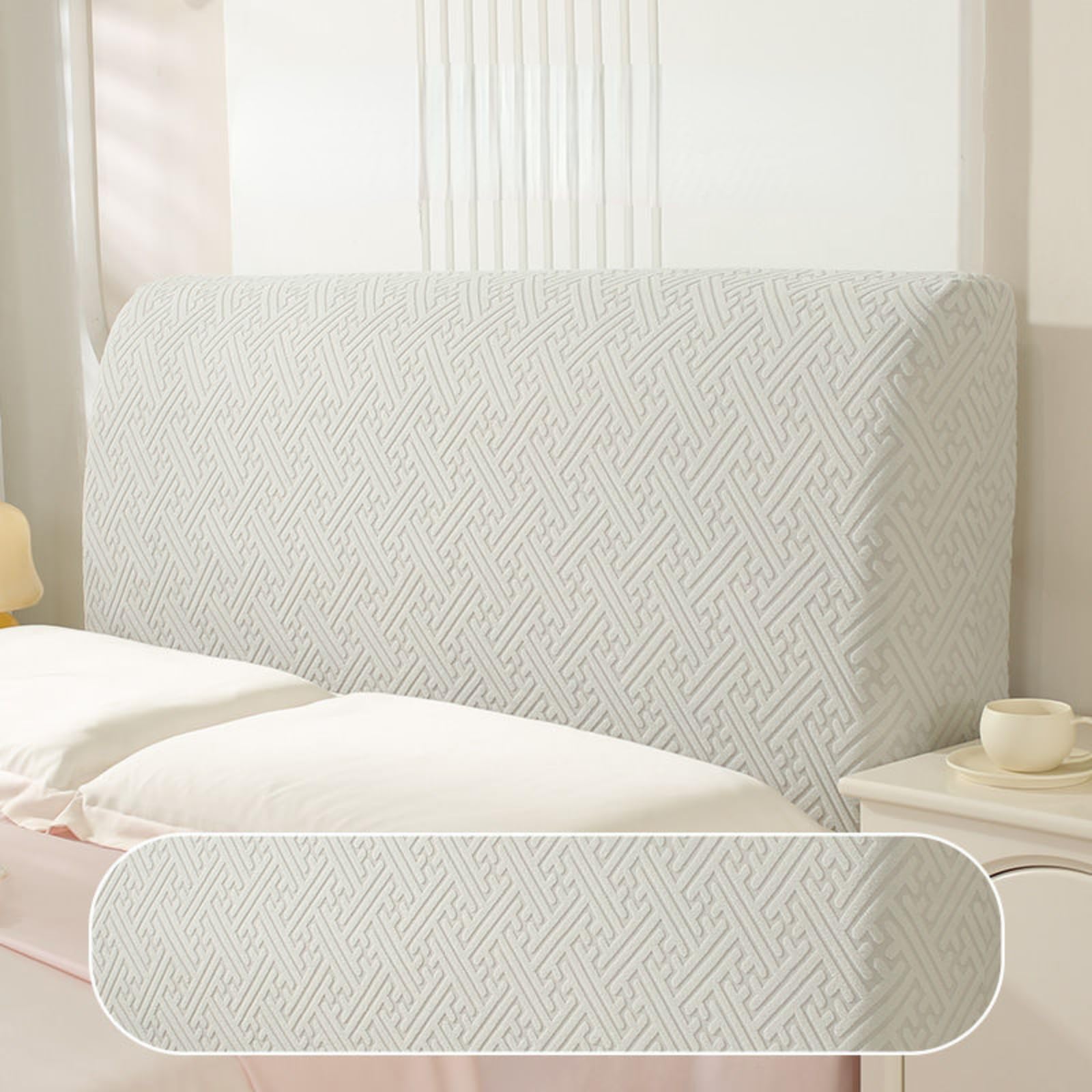 Stretch Headboard Cover for Queen & King Size Beds - Jacquard Slipcover with Anti-Slip Design, Dustproof Protector (Light Gray, Cal King 70.8in/180cm) - Perfect for Bedroom Decor & Headboard Protection