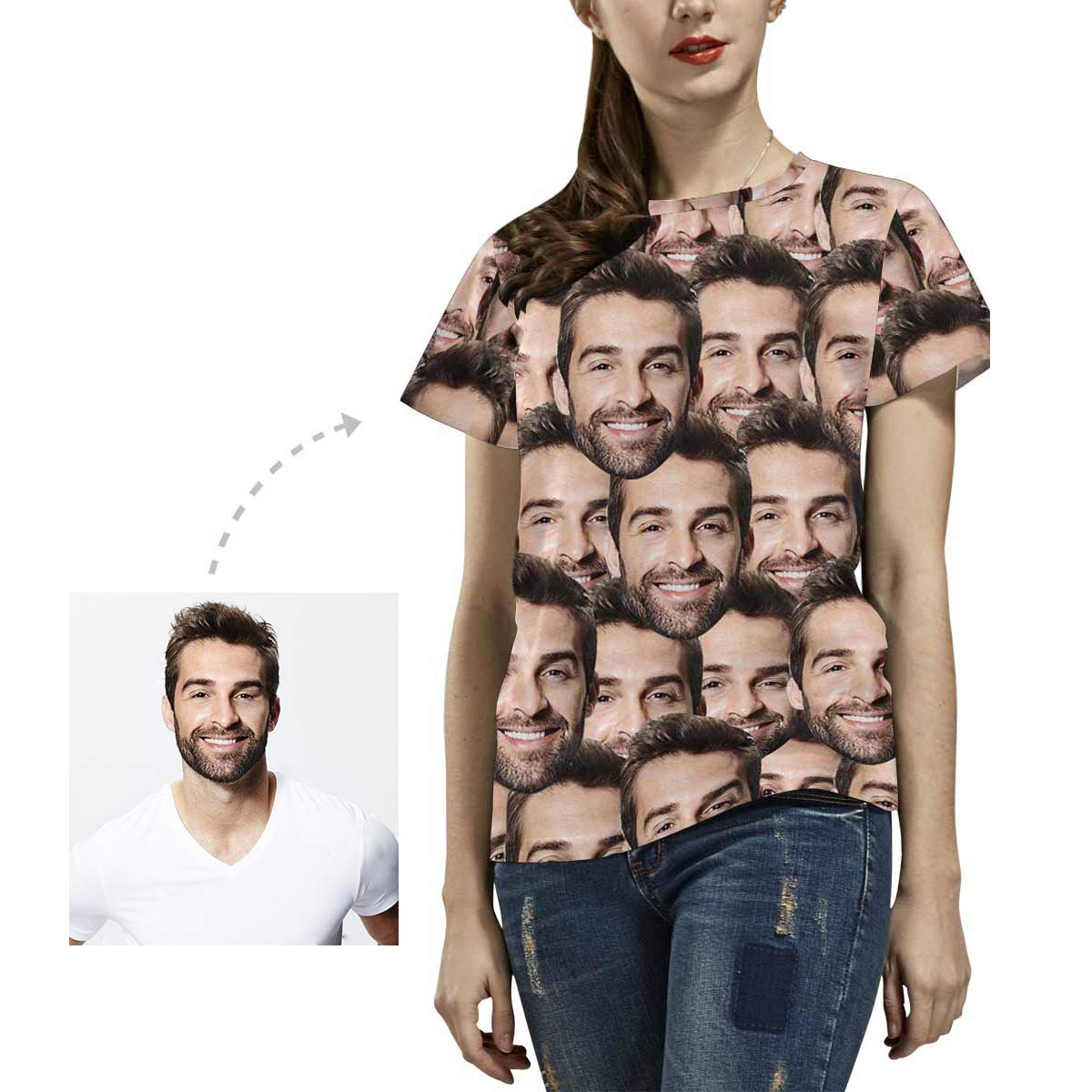 Custom Personalized Multi-Face Print T-Shirts for Women - Create Your Own Unique Design | Perfect for Casual Wear, Gifts & Special Occasions