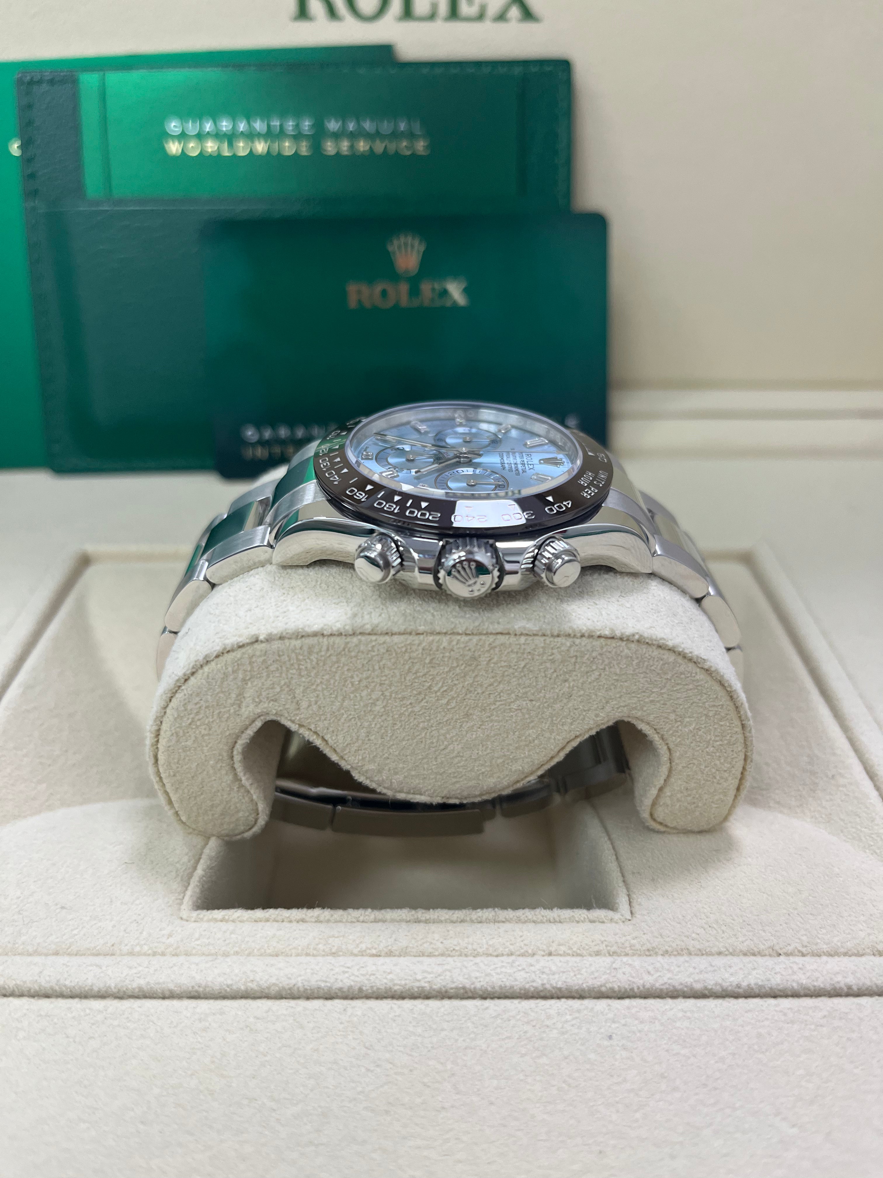 Rolex Daytona Platinum 40mm Ice Blue Diamond Baguette Dial Watch (Ref #116506) - Luxury Men's Chronograph for Special Occasions & Collectors