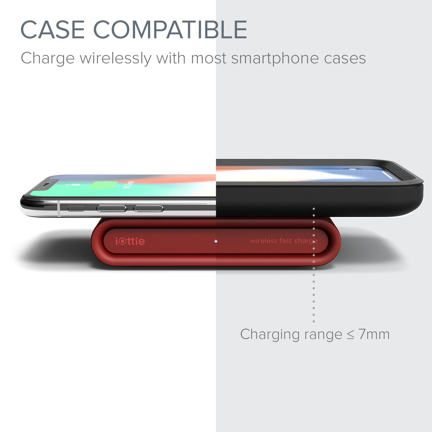 iOttie iON Wireless Mini Fast Charging Pad - Qi-Certified 7.5W/10W Fast Wireless Charger for iPhone XS Max/XR/8 Plus & Samsung Galaxy S10/S9/S8/Note 9 | Includes USB-C Cable & AC Adapter | Ruby Red | Perfect for Home, Office & Travel Charging