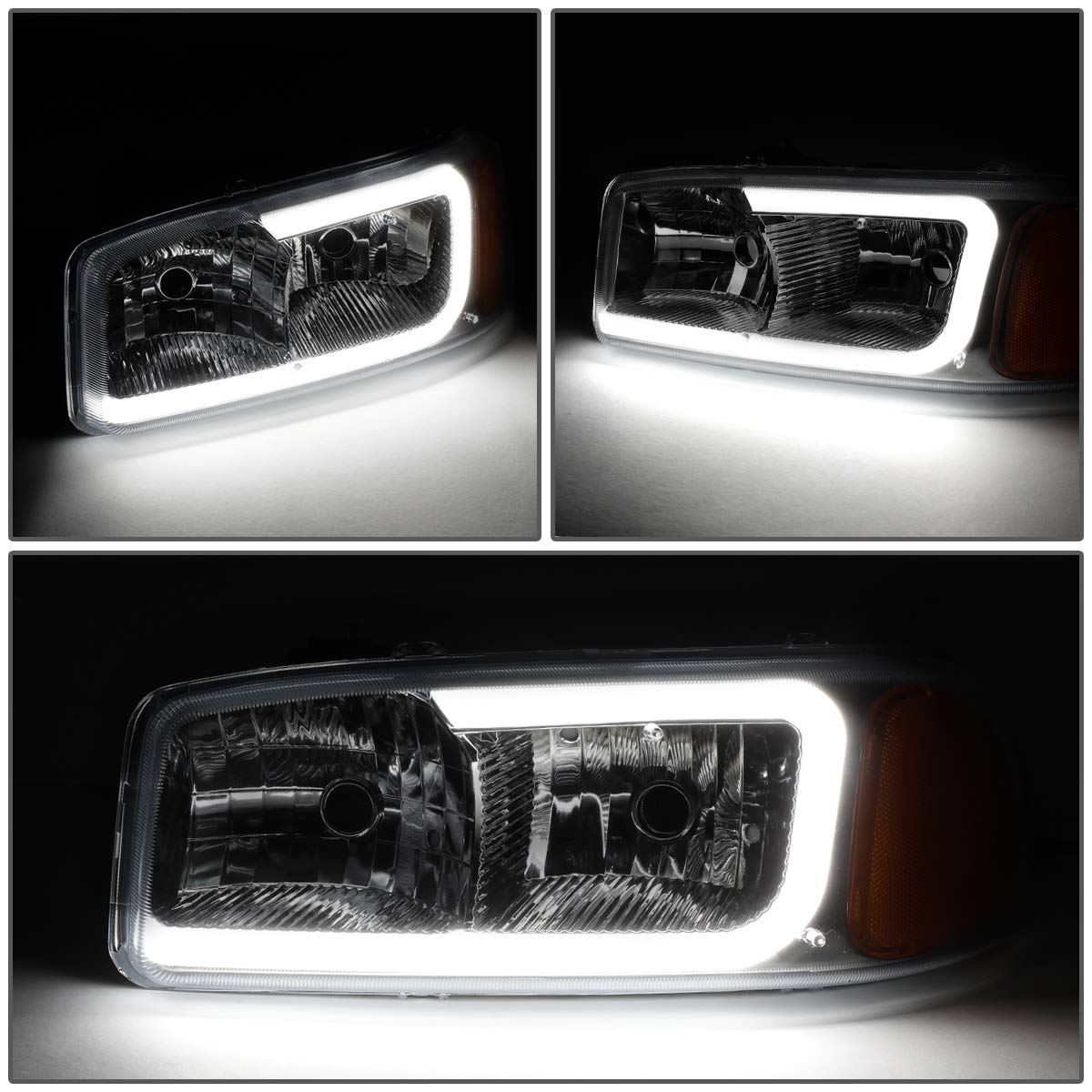 Auto Dynasty LED DRL Headlights for 1999-2007 GMC Sierra - 4Pcs Replacement with Bumper Lamps - Perfect for Off-Road & Night Driving