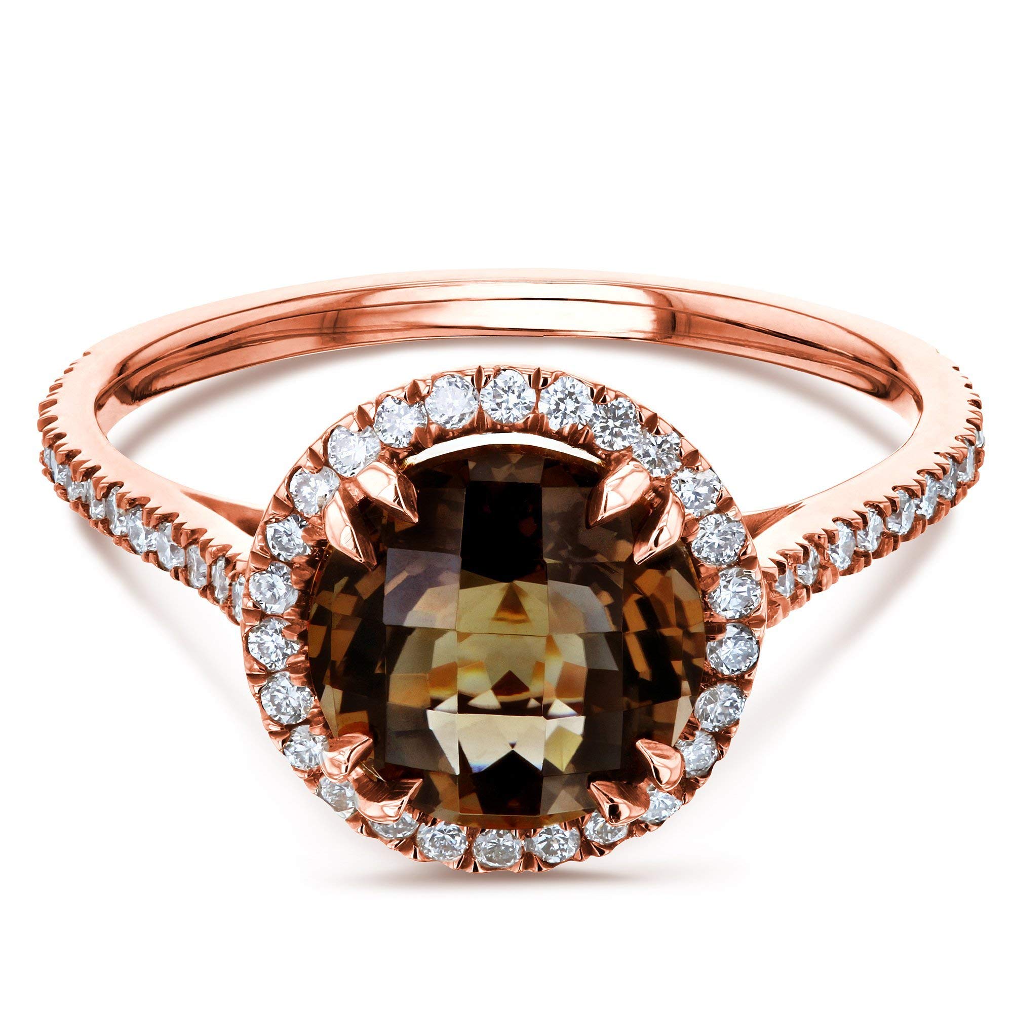 Kobelli Checkered Smokey Quartz Halo Rose Gold Ring for Women - Elegant Wedding, Engagement & Anniversary Jewelry Gift