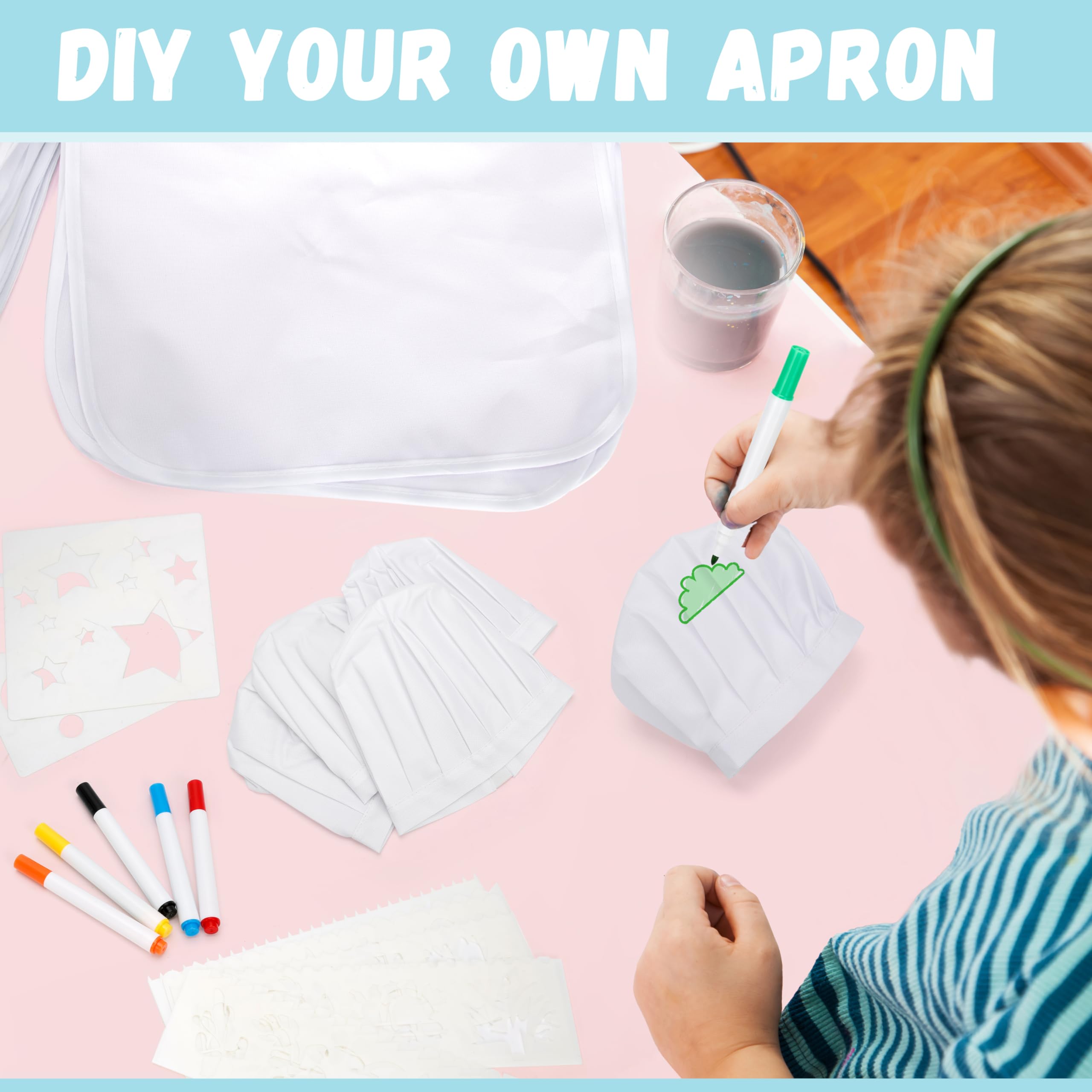 Pllieay 40 PCS Kids Aprons for Painting & Cooking - DIY Art Smocks with Chef Hat Set - Washable Toddler Aprons for Kitchen, Baking, Crafts - Perfect for Preschool, Daycare & Home Activities