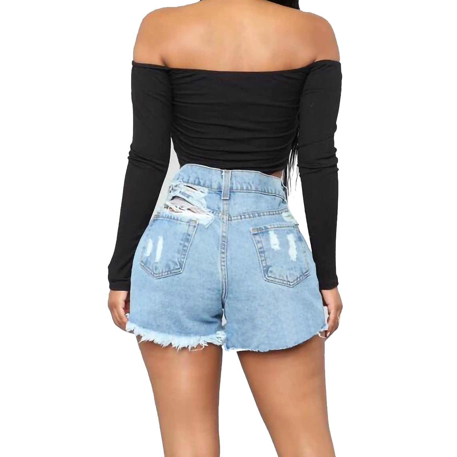 Women's High Waist Denim Shorts - Stretchy Distressed Frayed Summer Hot Pants | Perfect for Beach, Casual Outfits & Streetwear Fashion