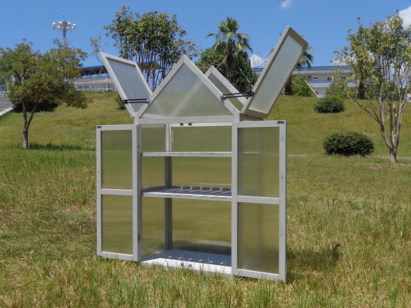 Upgraded Mini Greenhouse Kit for Outdoor & Indoor Use - Adjustable Shelving Small Wood Cold Frame Plant Stand Cabinet for Garden, Patio, Balcony, Apartment & Porch - UV-Resistant Gray Greenhouse for Herbs, Flowers & Seedlings