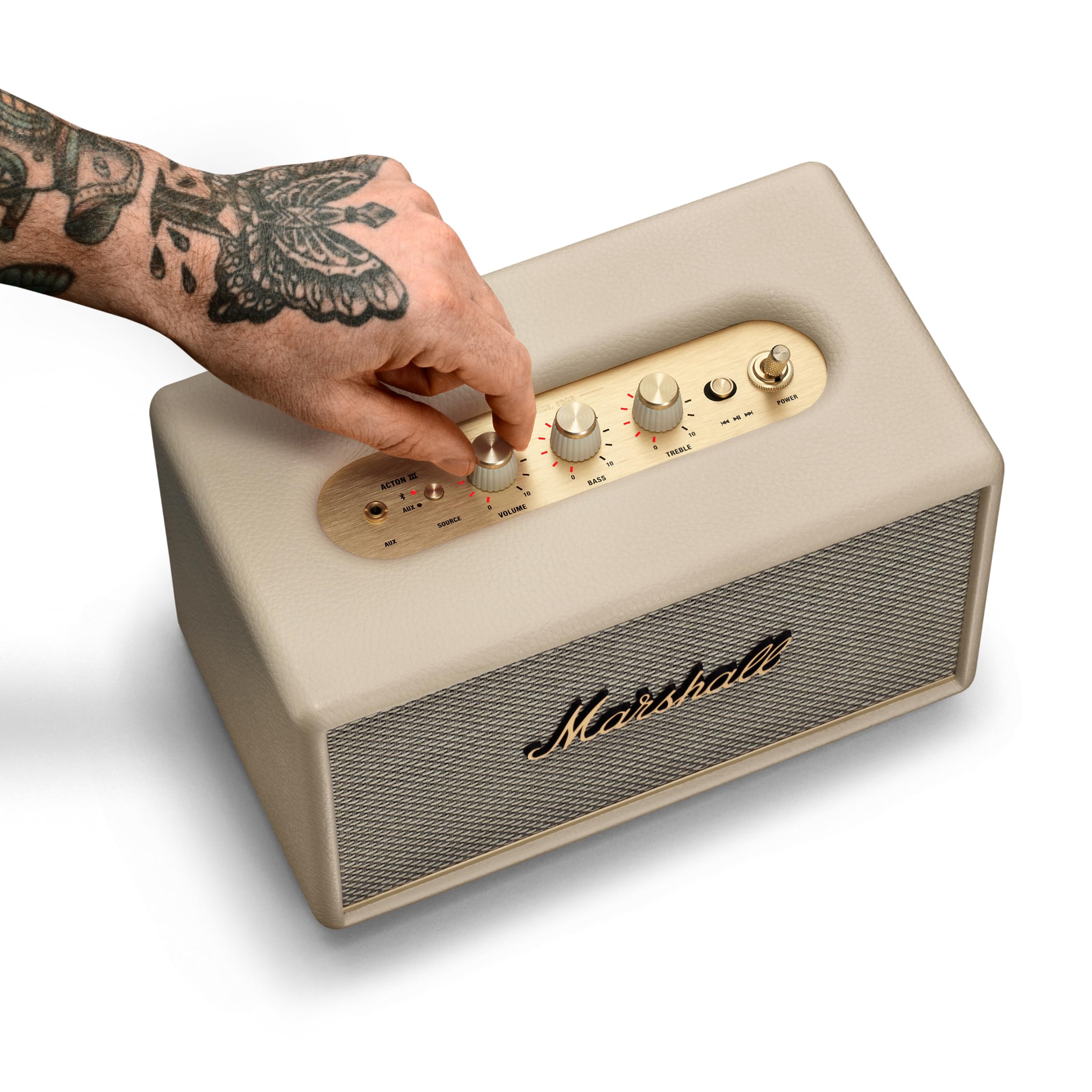 Marshall Acton III Wireless Bluetooth Speaker - Premium Sound, Portable, Cream White | Perfect for Home, Office, and Outdoor Use