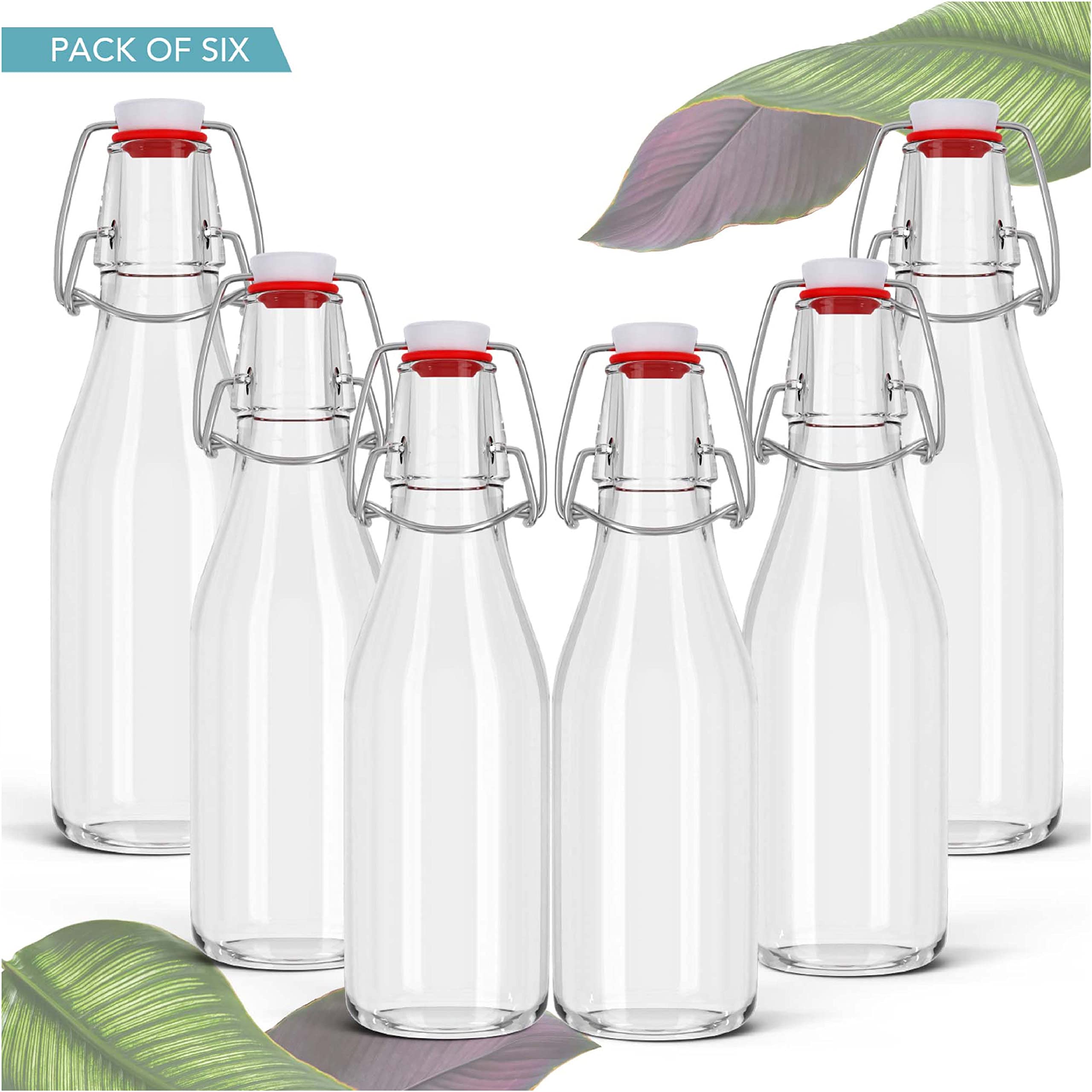 HEFTMAN 6 Pack 250ml Clear Glass Swing Top Bottles with Airtight Stoppers - Perfect for Home Brewing Beer, Wine, Kombucha, Water, Oil, Vinegar & Condiments - Ideal for DIY Beverages, Kitchen Storage & Gift Packaging