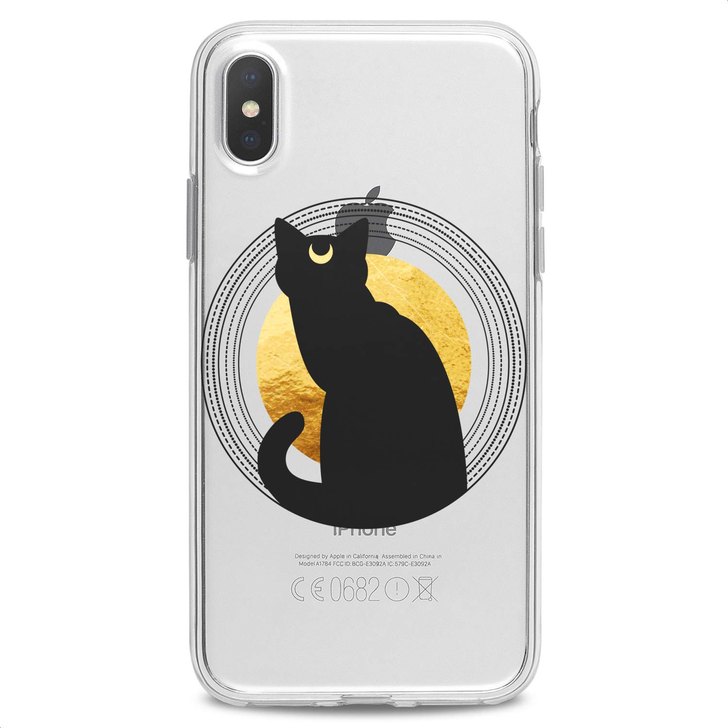Premium TPU Phone Case for iPhone 16/15/14/13/12/11 Pro Max/Plus/Mini/XS/XR/X/8+/7/6/5/SE - Bohemian Black Cat & Moon Night Design - Slim Flexible Silicone Protective Cover - Perfect for Daily Use, Travel & Gift Giving