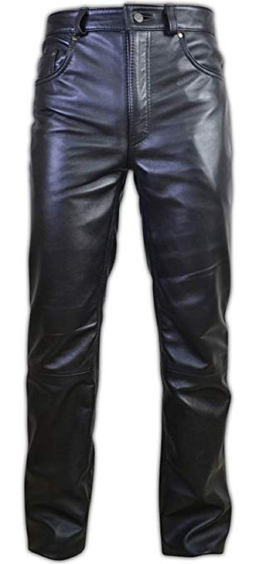 Men's Black Leather Pants - 5 Pocket Motorcycle Jeans with Zipper | Stylish & Durable Leather Trousers for Riding, Night Out & Casual Wear