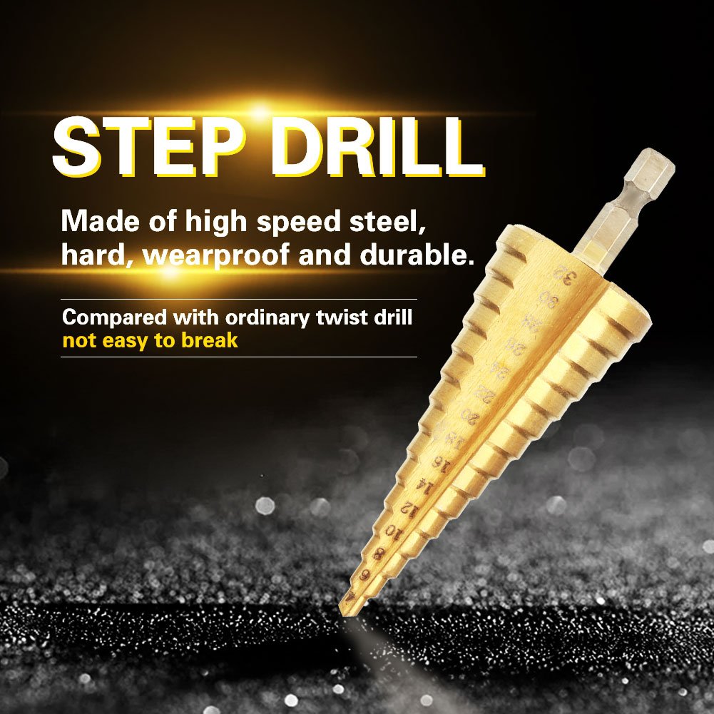 High Speed Steel Step Cone Drill Bit (4-32mm) - Hex Shank Hole Cutter for Metal, Wood & Plastic - Perfect for DIY Projects, Home Repairs & Professional Use