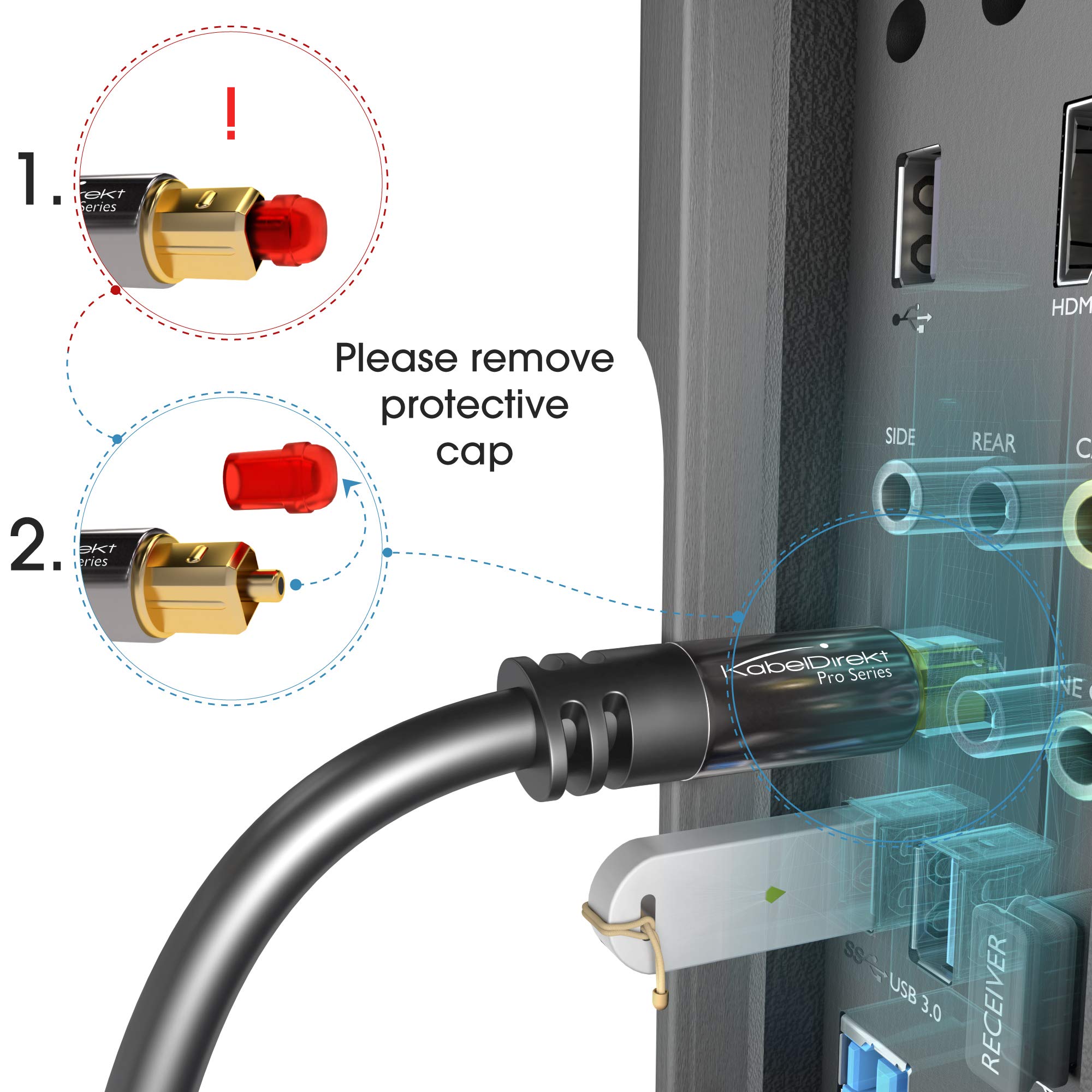 Premium KabelDirekt 6ft Digital Optical Audio Cable - High-Speed Fiber Optic Toslink Cable for Soundbars, TVs, Home Theater - Perfect for PS5, Xbox Series X & Hi-Fi Systems - German Engineered for Crystal Clear Audio