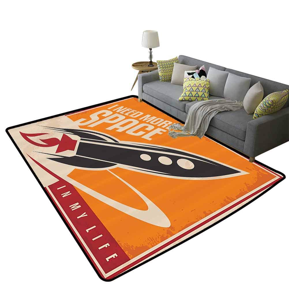 Vintage Space Theme Classroom Rug - 5'x6' (150x180cm) Rocket & Planet Design for Kids' Room Decor, Playroom & Educational Spaces - Perfect Gift for Boys & Science Enthusiasts
