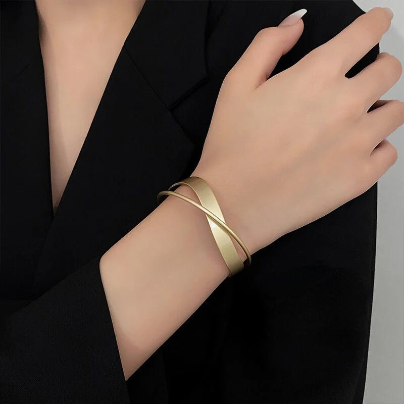 Light Luxury Matte Finish Mobius Bangle Bracelet - Elegant Mobius Cuff Jewelry for Women | HB685 | Perfect for Everyday Wear, Office & Special Occasions