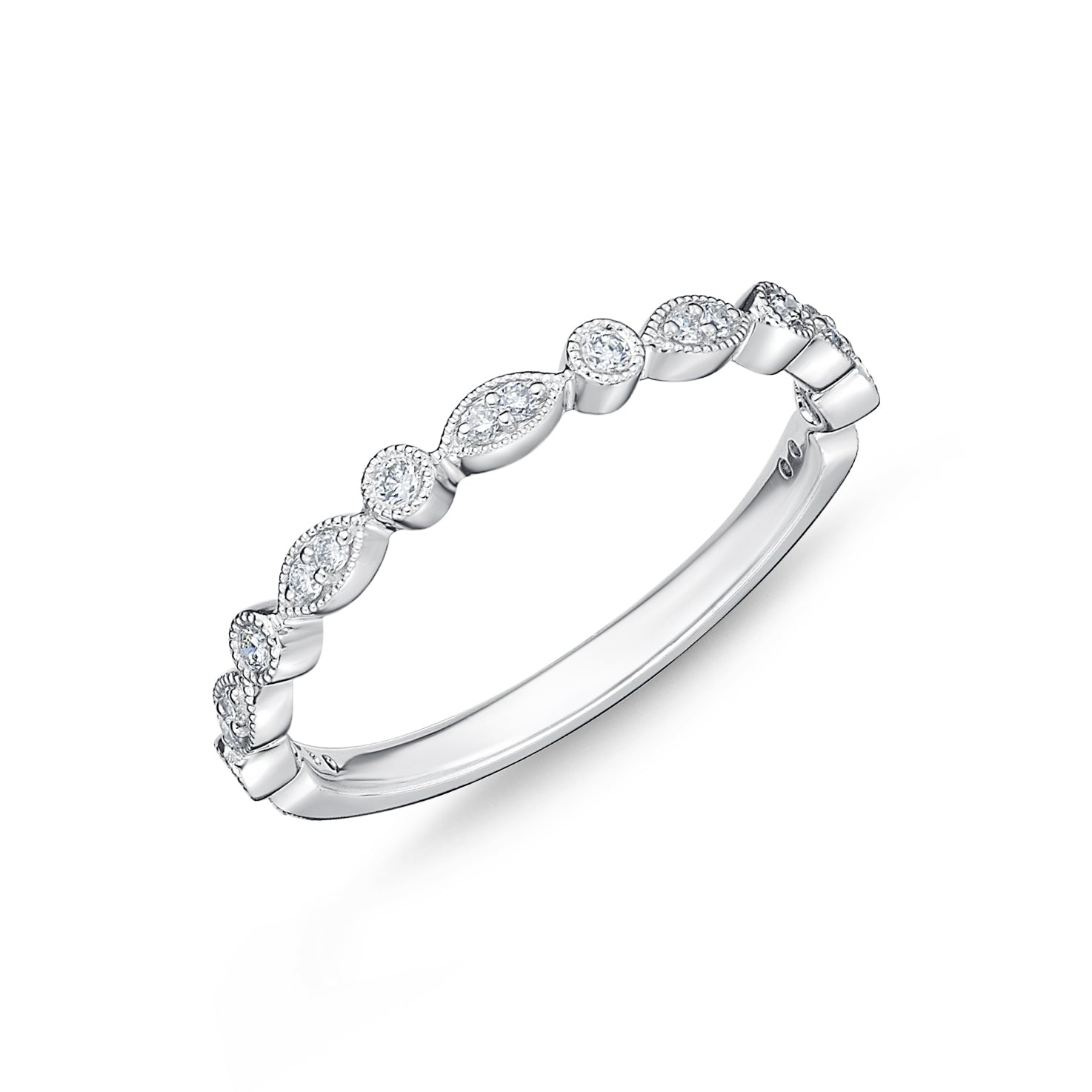18K White Gold 0.15 Carat Diamond Vintage Round & Illusion Marquise Stackable Ring for Women - Perfect for Anniversary Gifts, Wedding Bands & Everyday Elegance