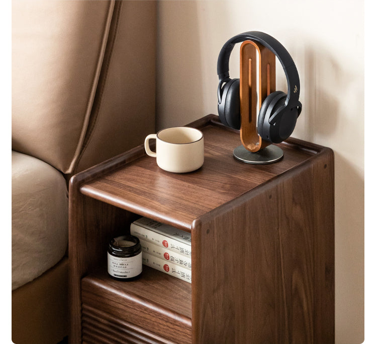 Solid Black Walnut Wood Nightstand with Narrow Design - Perfect for Small Bedrooms, Apartments & Modern Home Decor