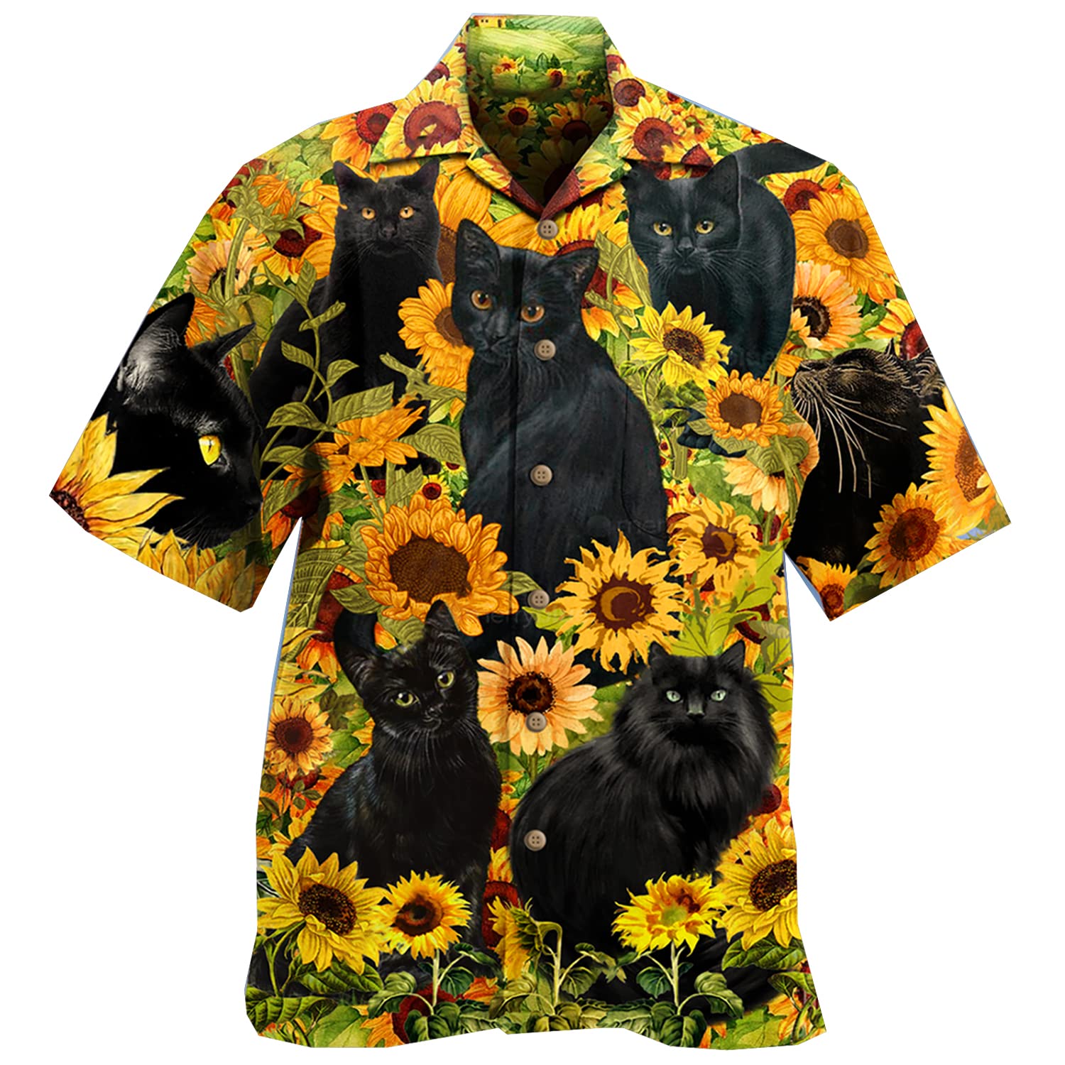Stylish Black Cat Hawaiian Shirts for Men & Women - Casual Short Sleeve Button Down Shirt - Perfect for Beach Vacation, Summer Party & Cat Lover Gifts
