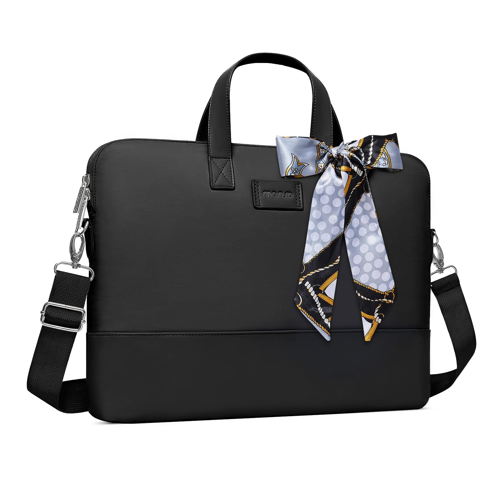 MOSISO 15.6 Inch Laptop Bag for Women - Stylish Computer Briefcase Compatible with MacBook Pro 16 Inch, HP, Dell, Lenovo, Asus, Razer Notebook, Includes Shoulder Strap & Silk Scarf, Black - Perfect for Work, Travel, and Everyday Use