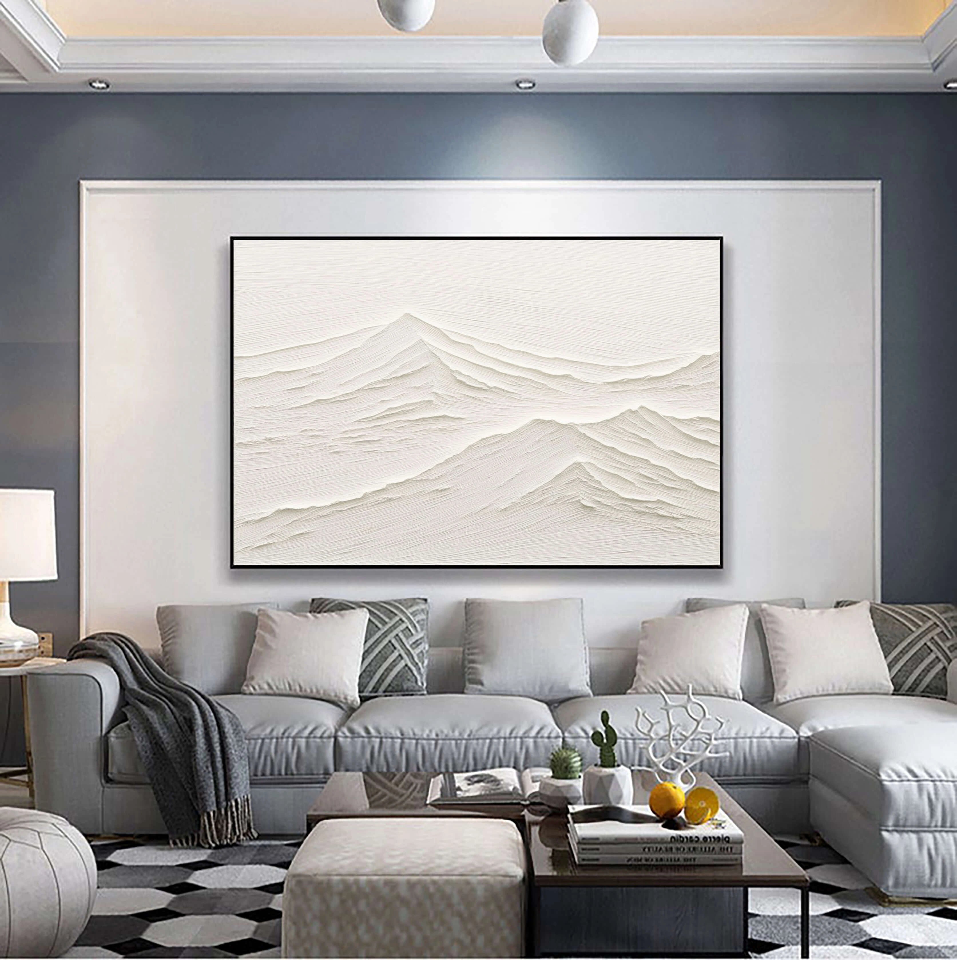 White Minimalist Textured Painting Canvas - Modern Abstract Wall Art for Home & Office Decor | Perfect for Living Room, Bedroom, or Gallery Display #MM071