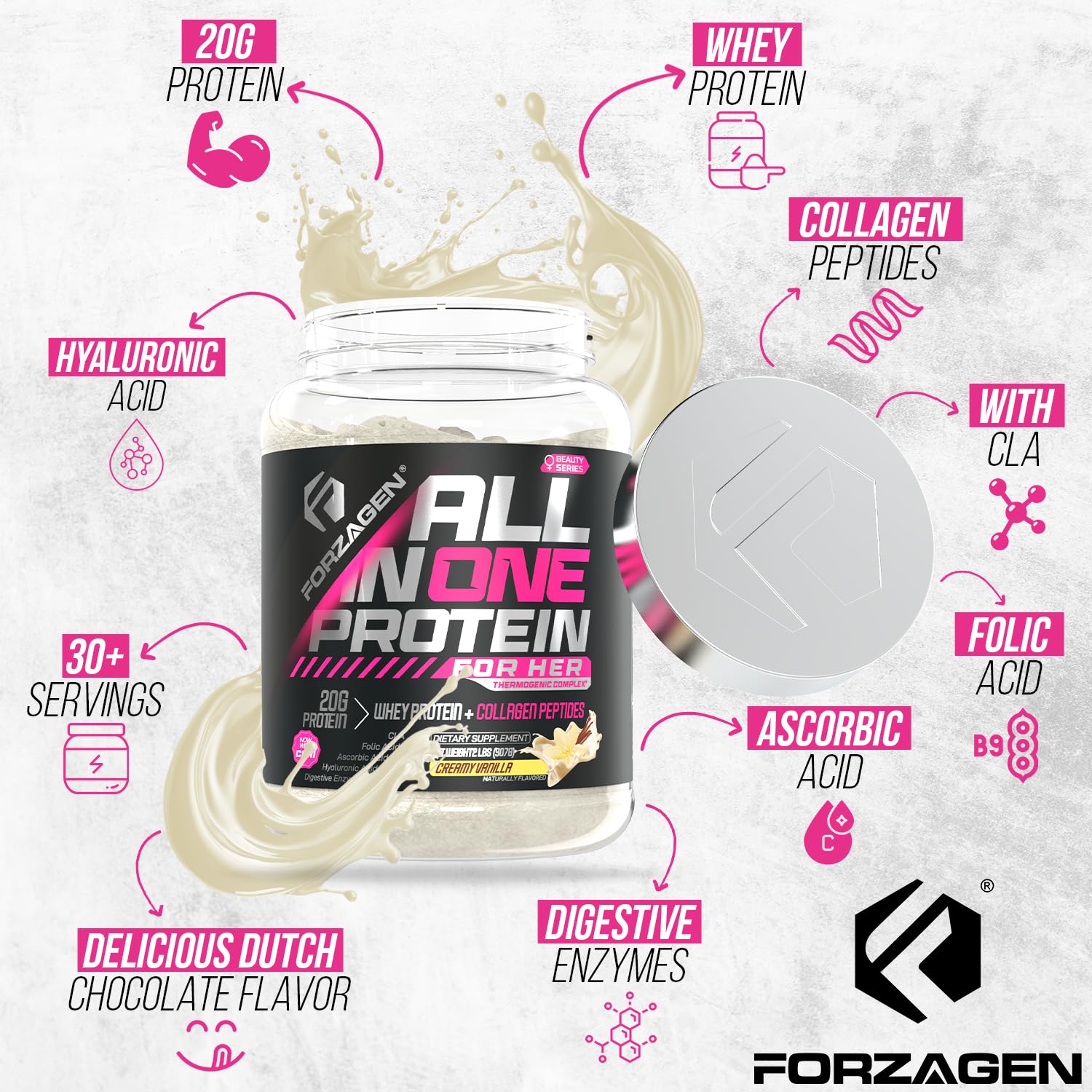 Forzagen All-in-One Protein Powder for Women | Multi Collagen Peptides & Hydrolyzed Collagen Supplement | Supports Gut Health, Muscle Recovery & Skin Elasticity | Ideal for Pre-Workout, Post-Workout & Daily Wellness | Vanilla Flavor, 30+ Servings | Perfect for Smoothies, Shakes & Active Lifestyles