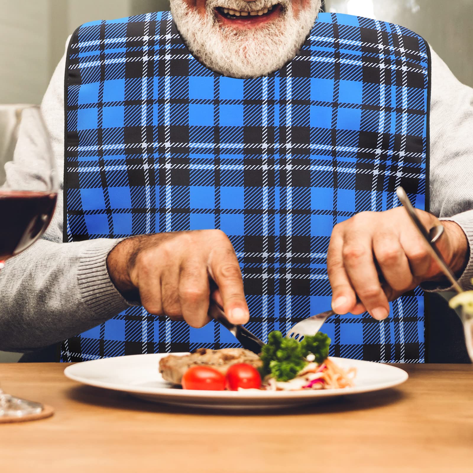 SATINIOR 6 Pack Adult Bibs for Men & Elderly - Waterproof, Washable, Crumb Catcher Eating Bibs - Ideal Clothing Protector for Dining, Nursing Homes, or as Thoughtful Father's Day Gifts