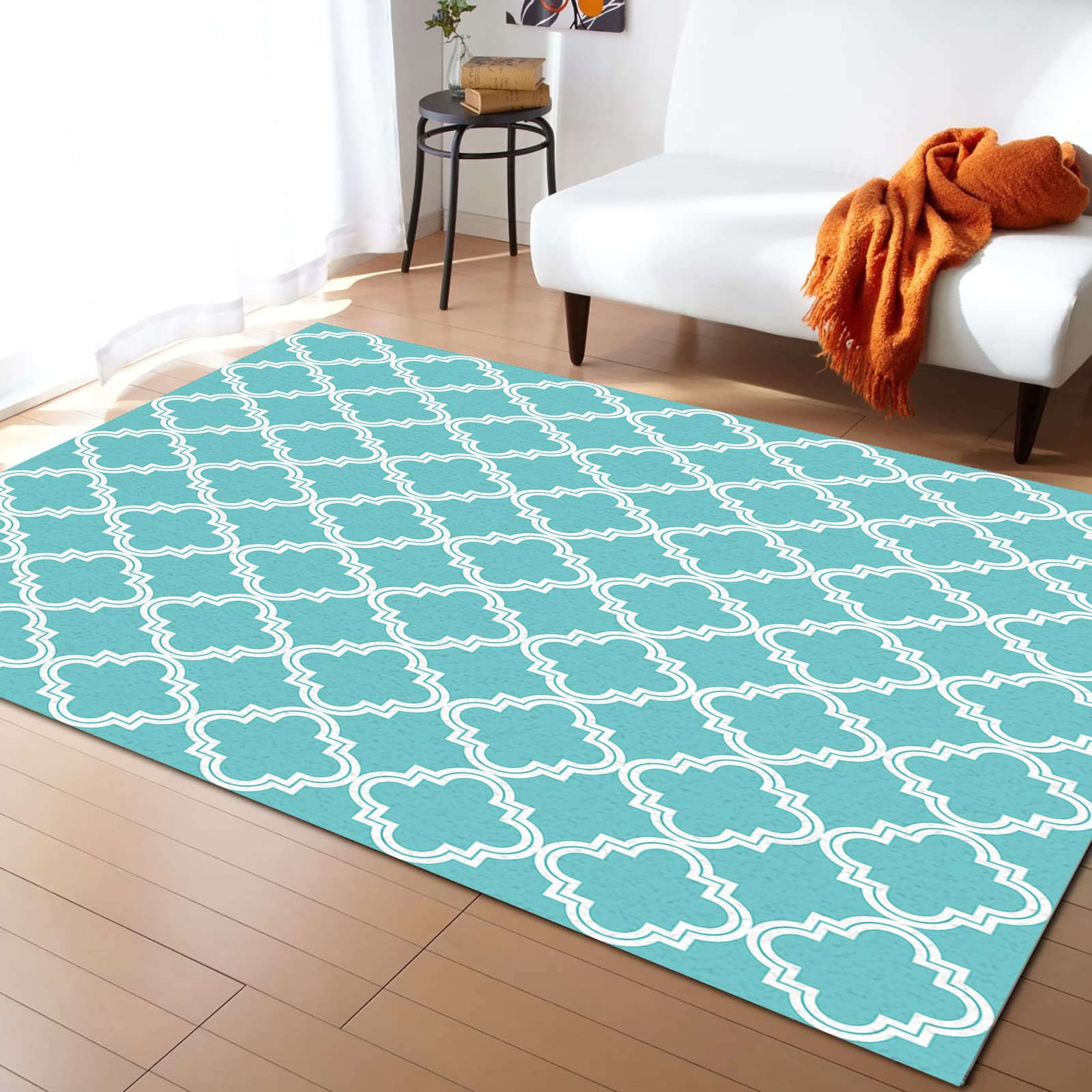 Savannan Rectangle Indoor Area Rugs - Morocco Aqua Non-Slip Accent Rug 4'x6' for Living Room, Bedroom, Office, Kids Room & Nursery | Soft & Durable Home Decor for Cozy Spaces