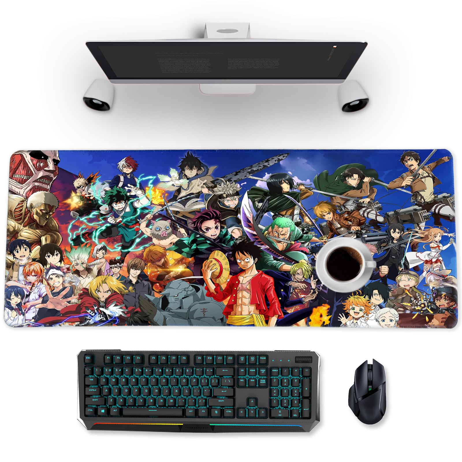 Anime Gaming Mouse Pad - Large Non-Slip Rubber Desk Mat for Computer, PC & Laptop (31.5x11.8x0.12 Inch) - Perfect for Office Work, Gaming & Anime Enthusiasts