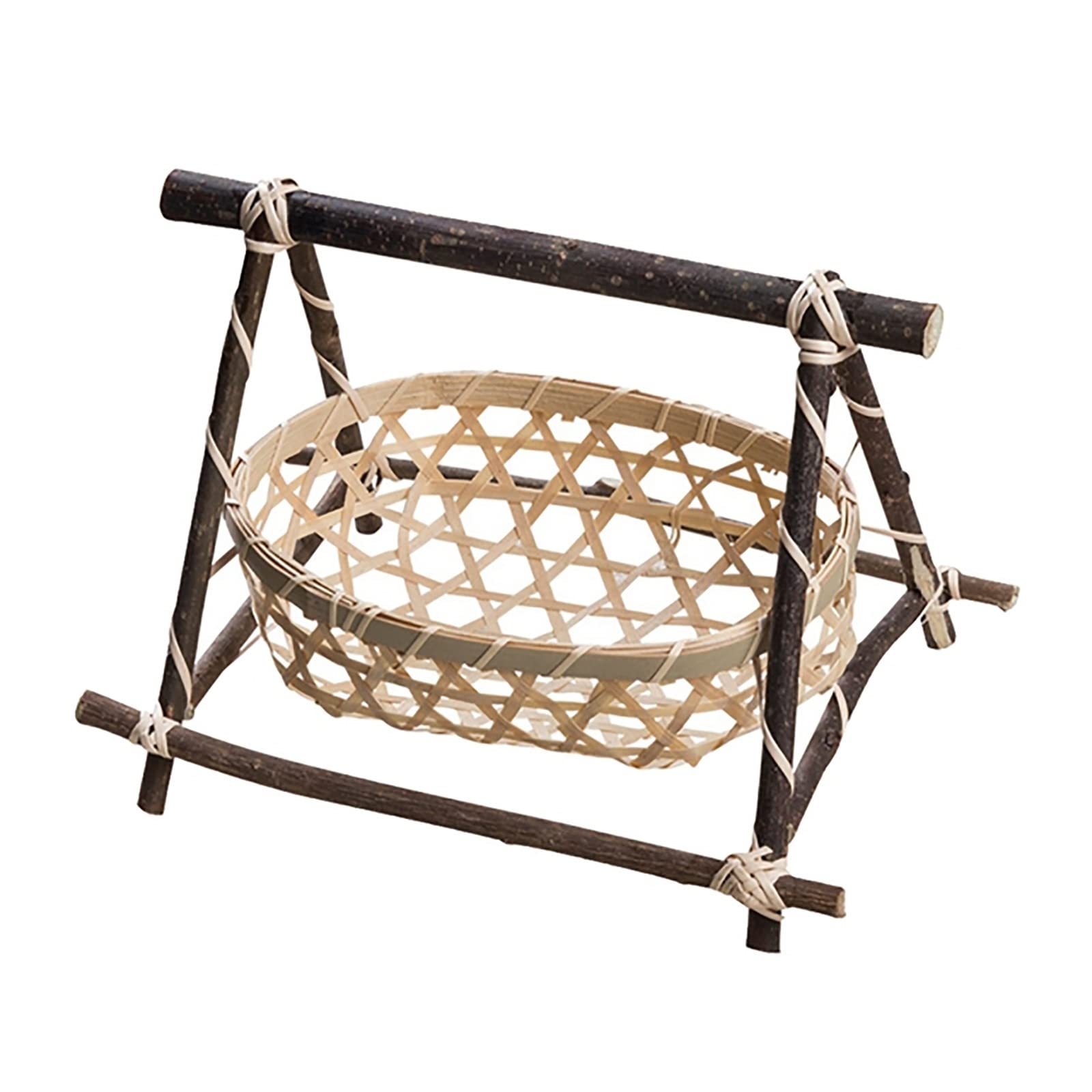 Handmade Bamboo Picnic Basket with Lid - Snack, Fruit & Bread Storage Container for Kitchen, Camping, Beach & Outdoor Gatherings