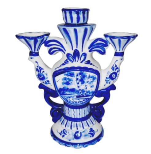 Handmade Russian Gzhel Porcelain Candle Holder - 7.67