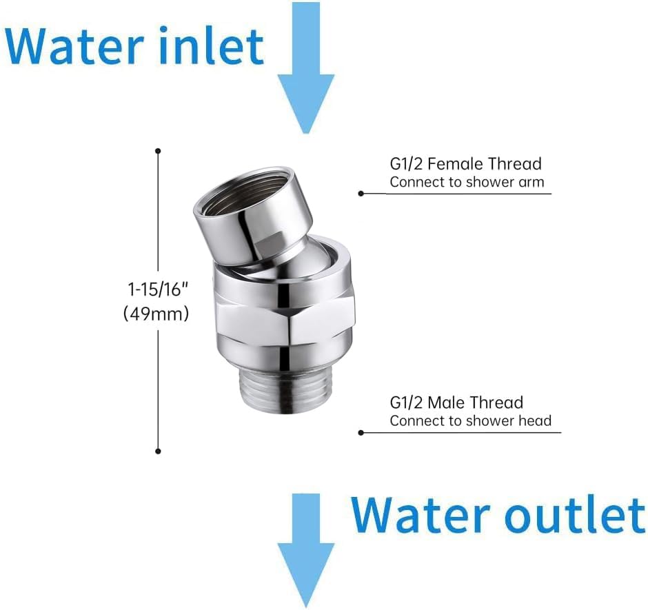 Adjustable Shower Head Extension Arm with Swivel Ball Adapter - Flexible Chrome Shower Head Connector for Perfect Angle & Height - Ideal for Bathroom, Spa & RV Use
