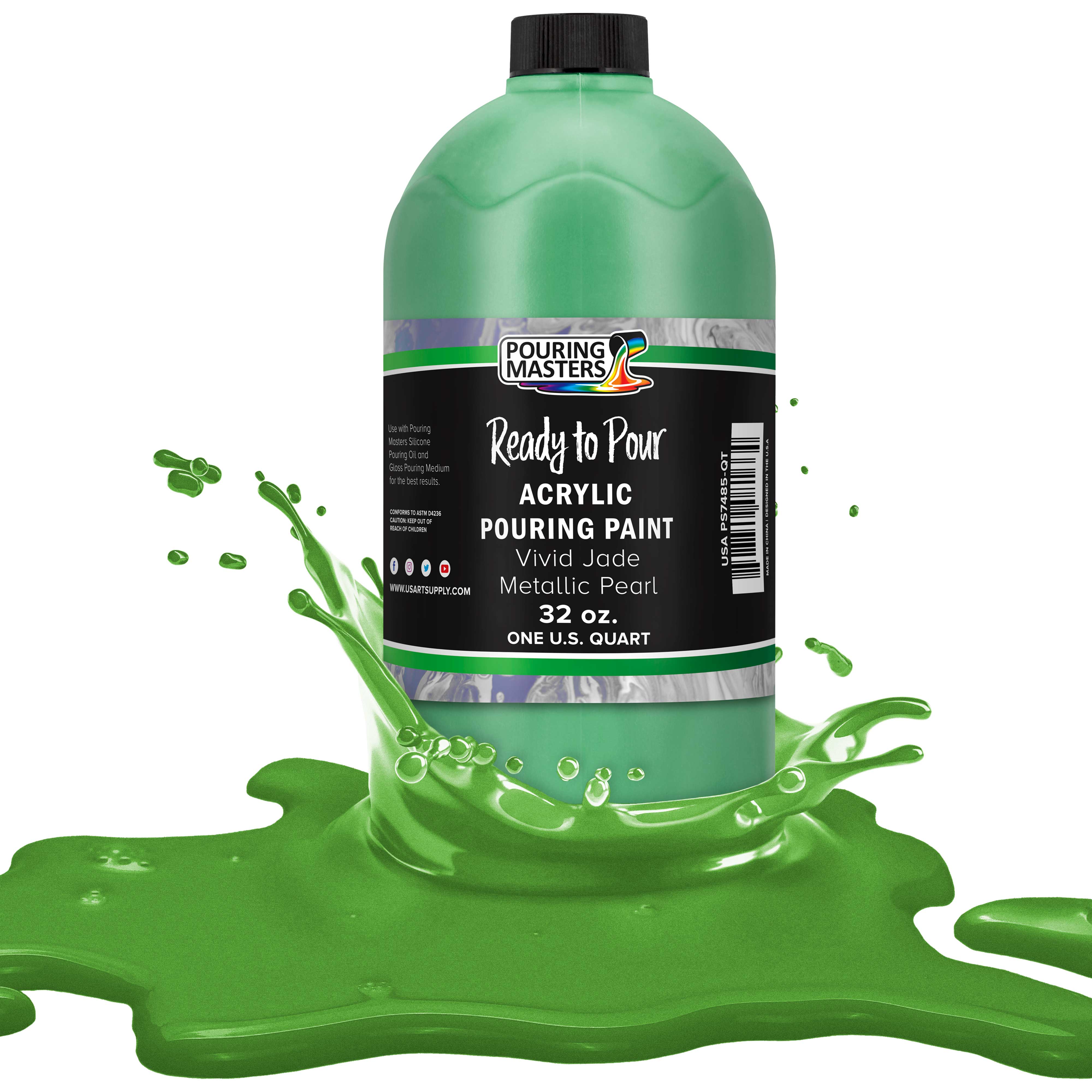 Premium Vivid Jade Metallic Pearl Acrylic Pouring Paint - 32oz Ready-to-Use Water-Based Art Supplies for Canvas, Wood, Crafts, Tiles & Rocks | Perfect for DIY Home Decor, Abstract Art & Creative Projects