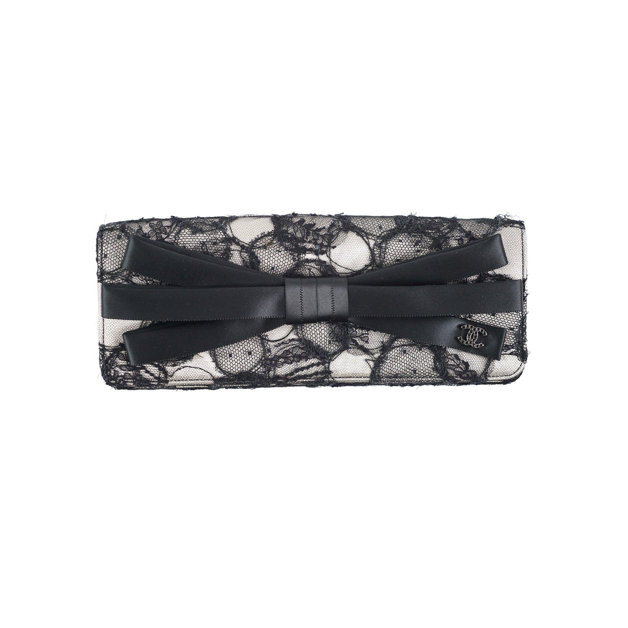 Chanel Black Lace Bow Clutch Bag for Women - Elegant Evening Purse for Parties, Weddings & Special Occasions