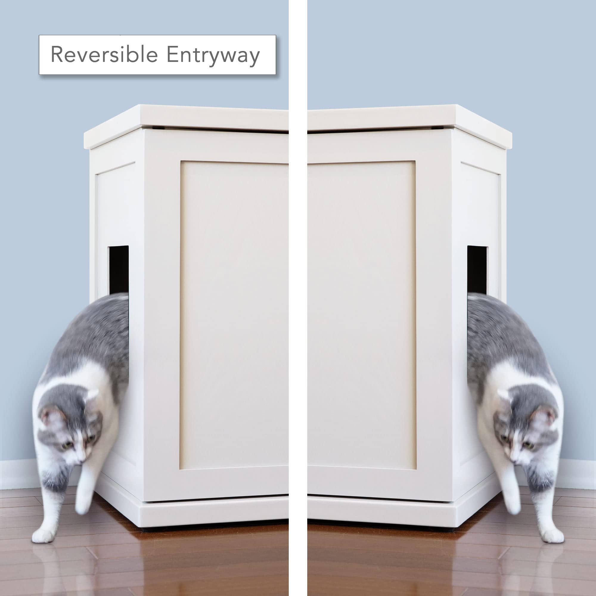 The Refined Feline Cat Litter Box Enclosure Cabinet - White Shaker Style with Round Feet & Hidden Drawer | XL Size Cat Furniture for Discreet Litter Box Storage | Perfect for Living Rooms, Bedrooms & Small Spaces