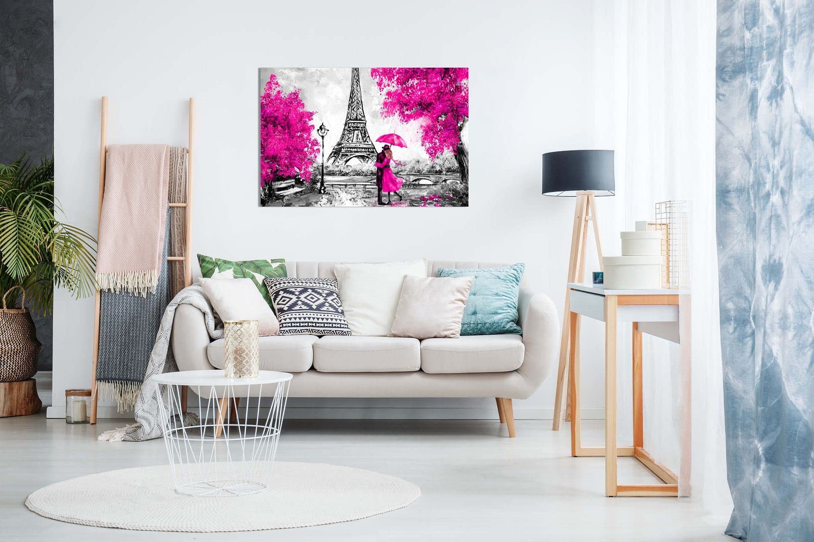 Paris Eiffel Tower Oil Painting Reproduction - Pink Canvas Wall Art Print (36x24 Inch) for Living Room, Bedroom & Office Decor | Handmade French Landscape Artwork