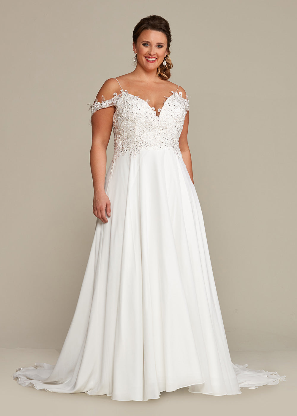 Elegant Off-The-Shoulder Wedding Dress with Lace Bodice & Detachable Straps | Perfect for Beach, Garden & Romantic Weddings | A-Line Bridal Gown for Bride