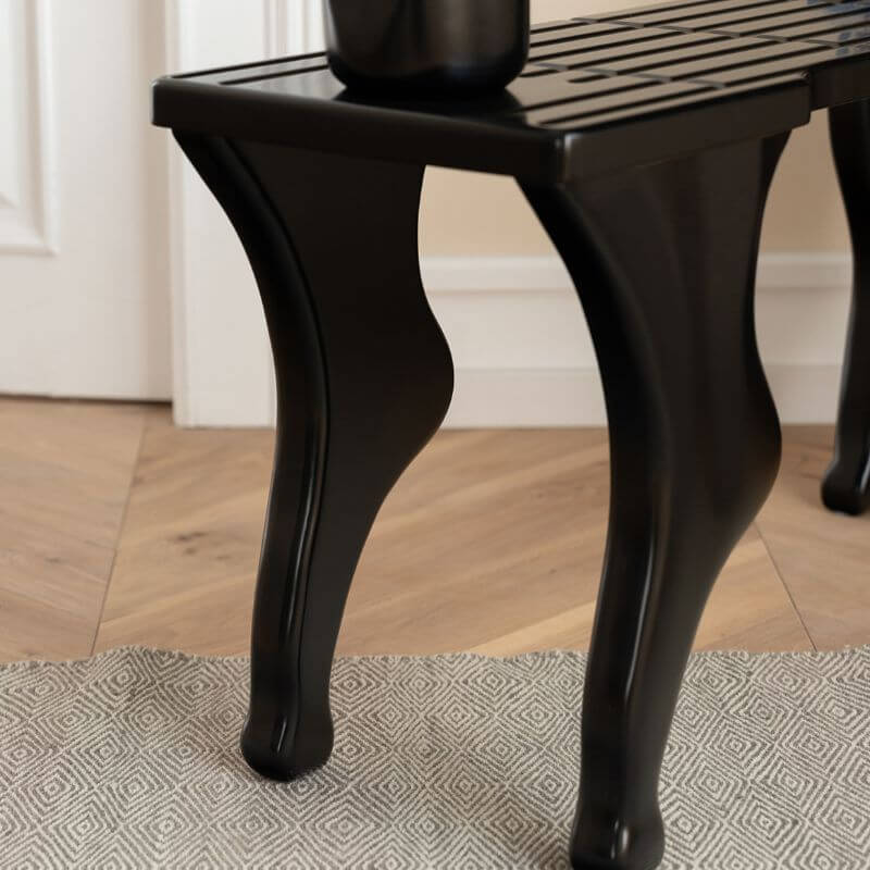 Midnight Black Contemporary Solid Wood Bench with Natural Wood Arms - Perfect for Living Room, Bedroom, or Entryway Seating