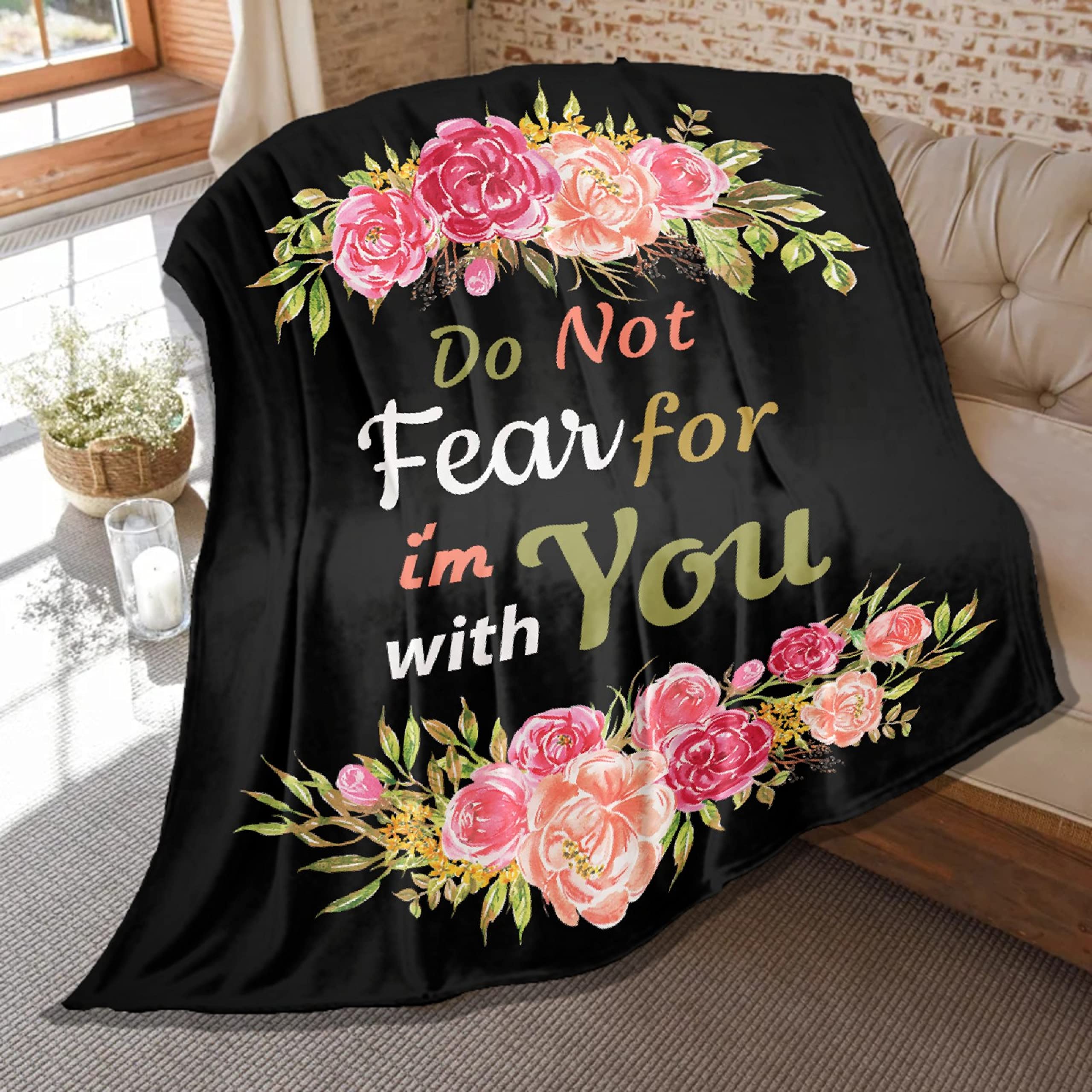 Soft Plush Flannel Bible Verse Throw Blanket - 60x50 Inch Lightweight Air Conditioner Quilt for Kids & Teens - Cozy Couch, Bed & Sofa Blanket - Inspirational Room Decor for Boys & Girls - Perfect for Bible Study, Prayer Time & Gift Giving