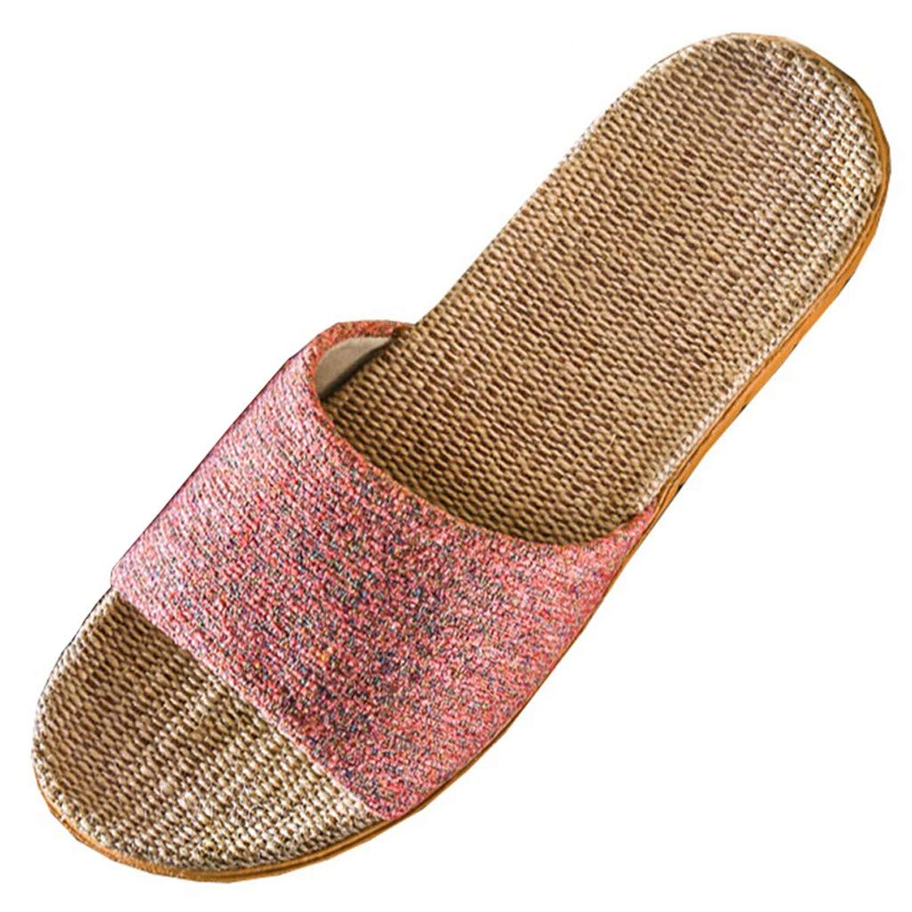 Women's Non-Slip Cotton Linen Slippers - Cheetah Print Rope Sandals for Indoor/Outdoor Use (Pink, Size 37-38) | Comfortable House Shoes for Women, Perfect for Home, Beach, and Yoga