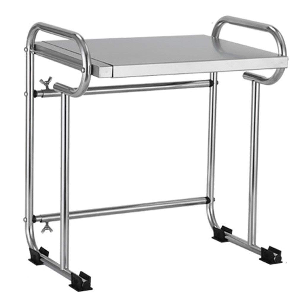 Adjustable Stainless Steel Kitchen Shelf Unit - 304 Stainless Steel Telescopic Microwave Oven Rack for Countertop, Double Storage Organizer (Silver, 65x30x45cm) - Perfect for Small Kitchen, Pantry & Home Organization