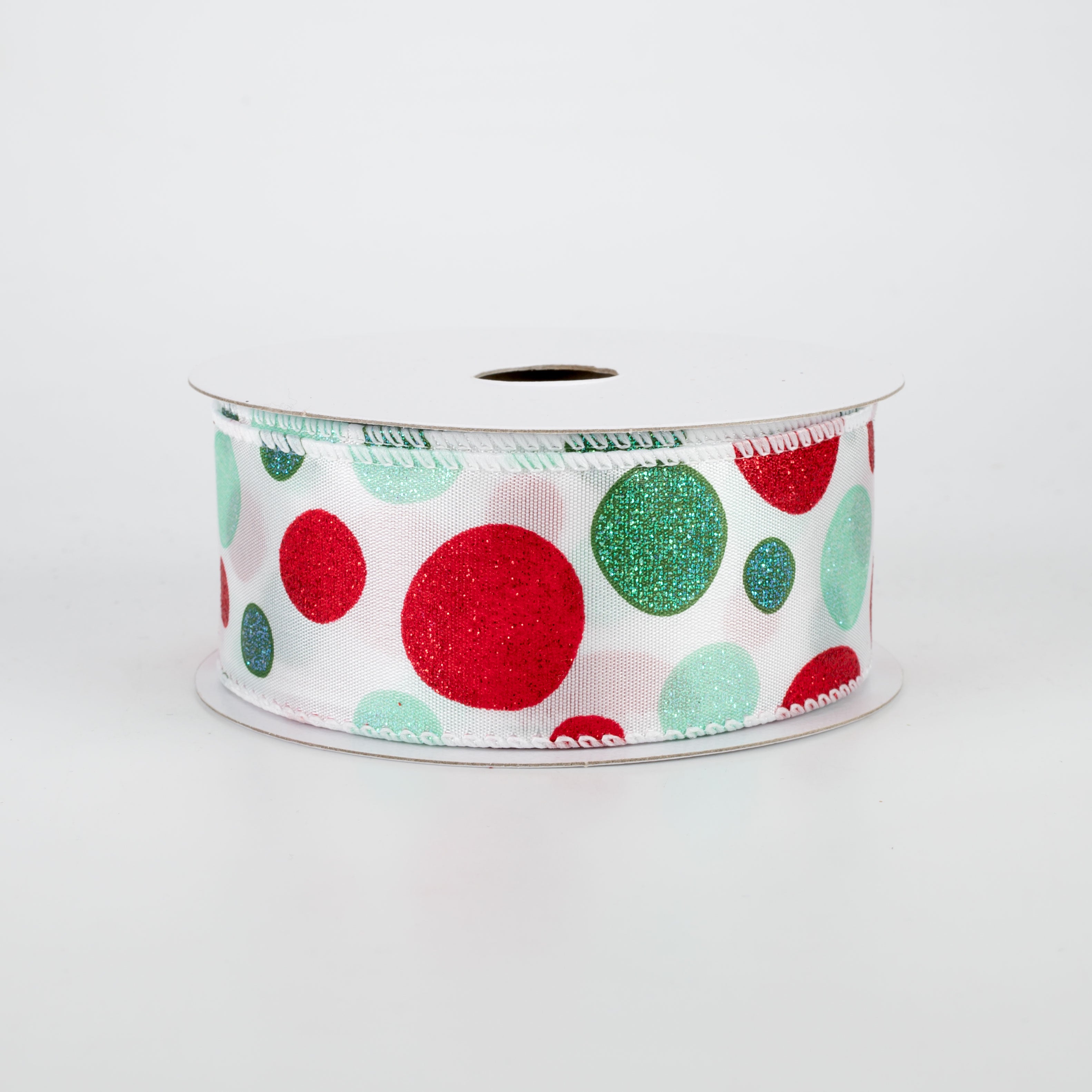 1.5 Inch Glitter Dots Ribbon - 10 Yards Bulk Spool for Gift Wrapping, Crafts & DIY Projects (Green, Aqua, Red) - Perfect for Christmas Decorations, Party Favors & Scrapbooking