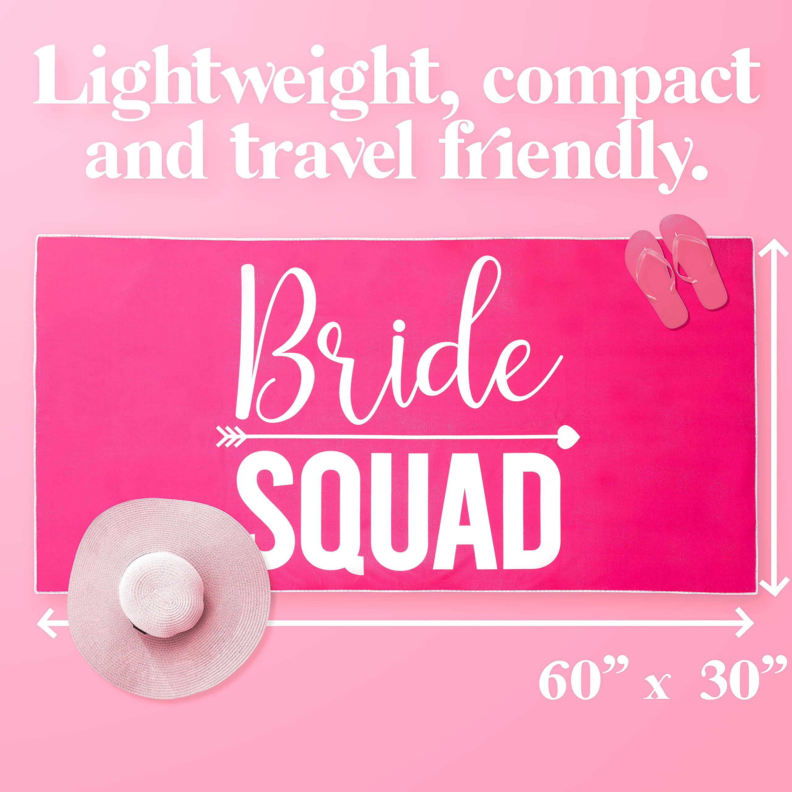 4 Pack Bride Squad Towels - Pink Bachelorette Party Beach Towels for Bridesmaids (60
