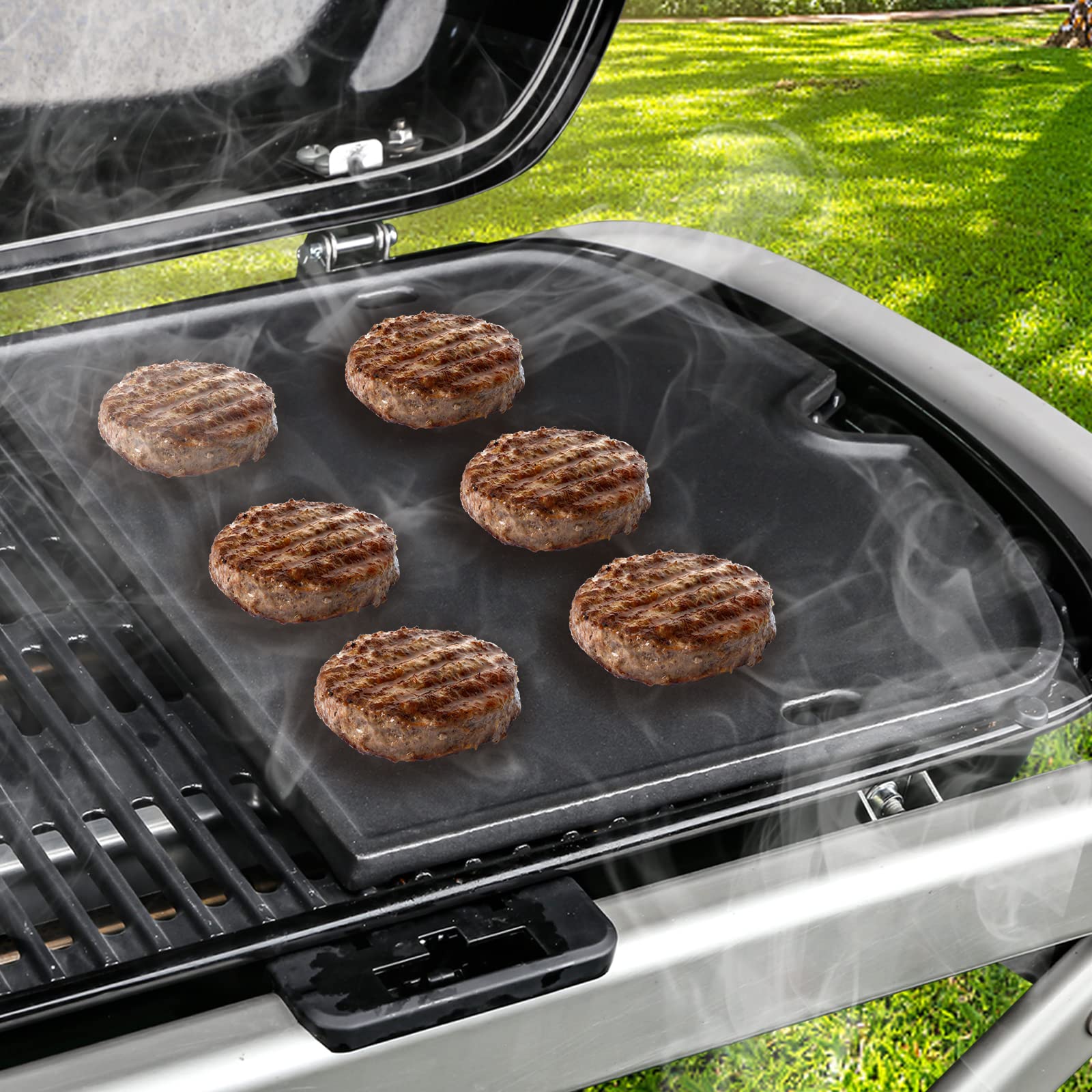 Hisencn 7034 Cast Iron Griddle Replacement for Weber Traveler 9010001 Portable Gas Grill - Pre-Seasoned Black Griddle for Outdoor BBQ, Camping & Tailgating - Perfect for Pancakes, Burgers & Steak Cooking