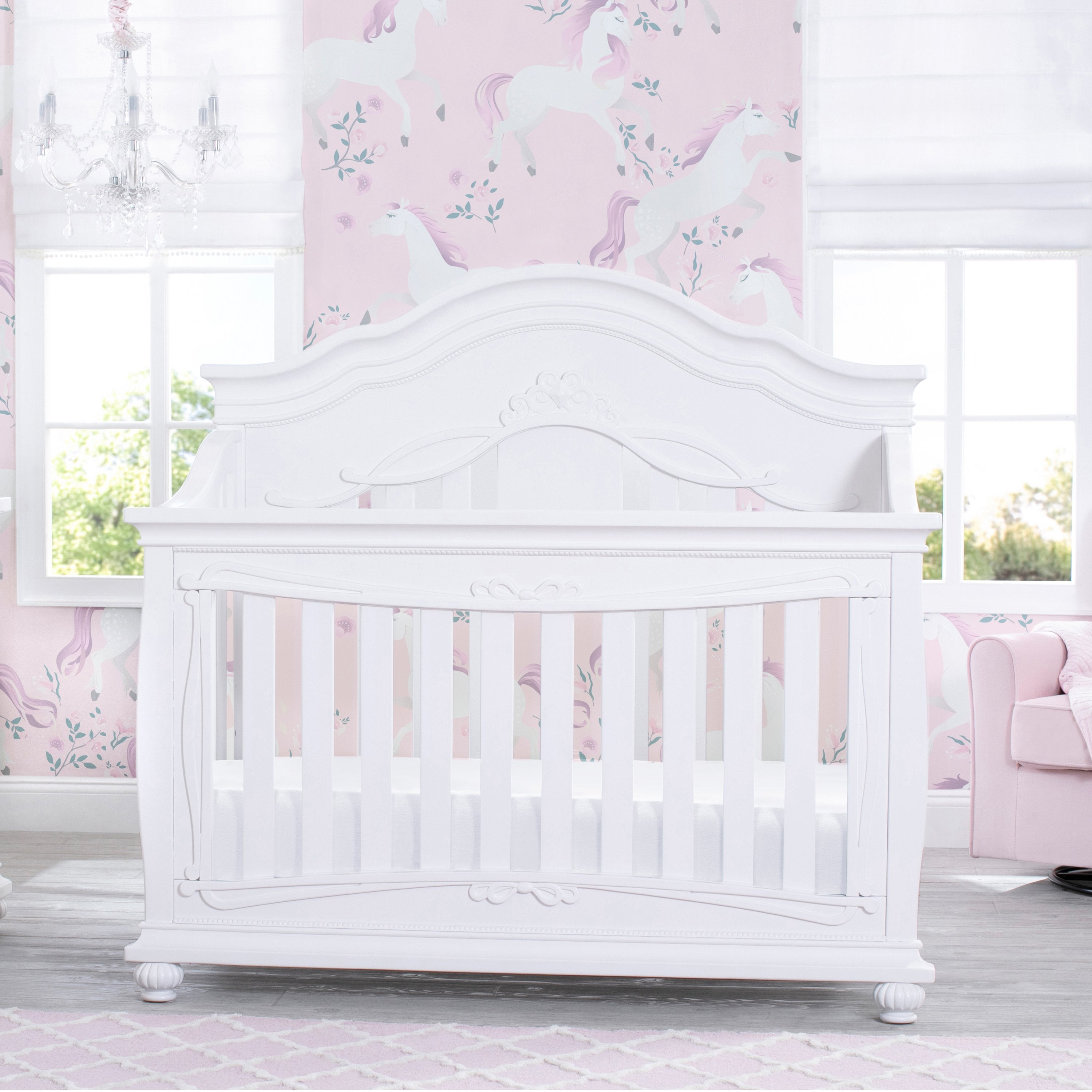 Fairytale 5-in-1 Convertible Baby Crib with Conversion Rails - Nursery Bedroom Furniture for Newborn to Toddler - Perfect for Modern Nursery, Daycare & Small Spaces