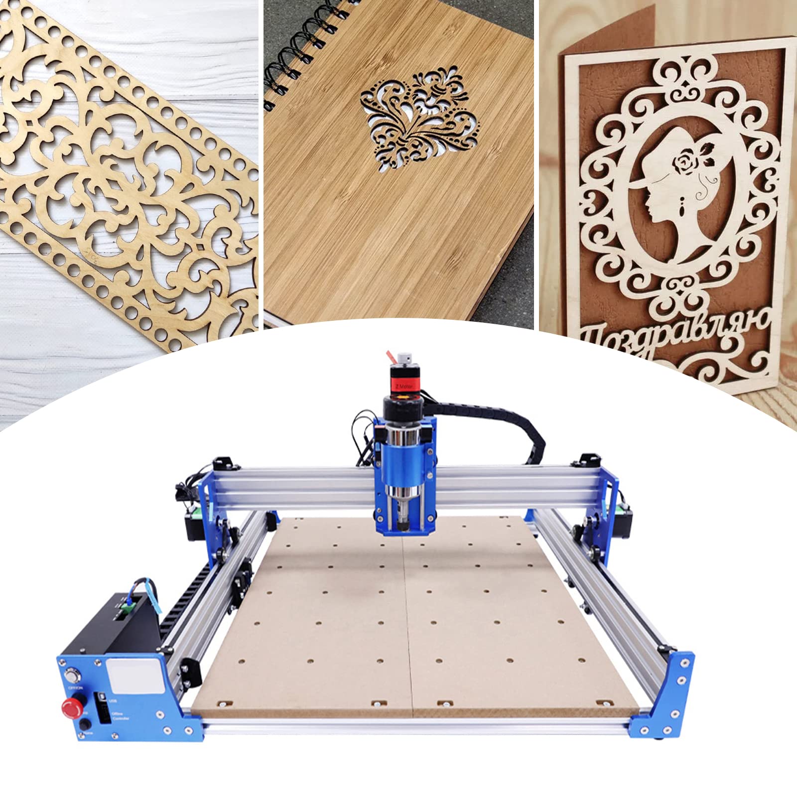 3-Axis USB CNC Router Machine 4040 - 110V 100W Engraving & Milling Machine with Controller & Z Probe - Aluminum Frame for Wood, Acrylic, MDF, Nylon Cutting - Blue & Silver - Perfect for DIY Projects, Sign Making & Woodworking