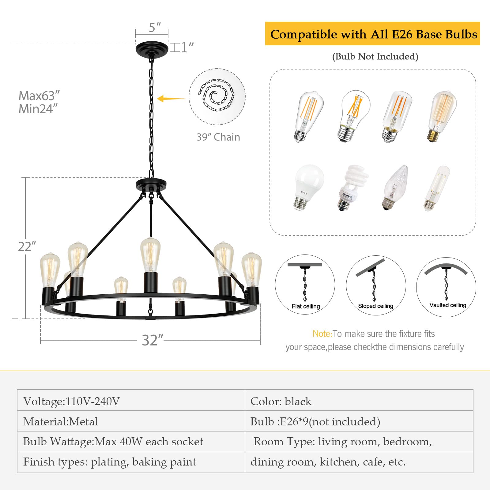 Black Wagon Wheel Chandelier - 32