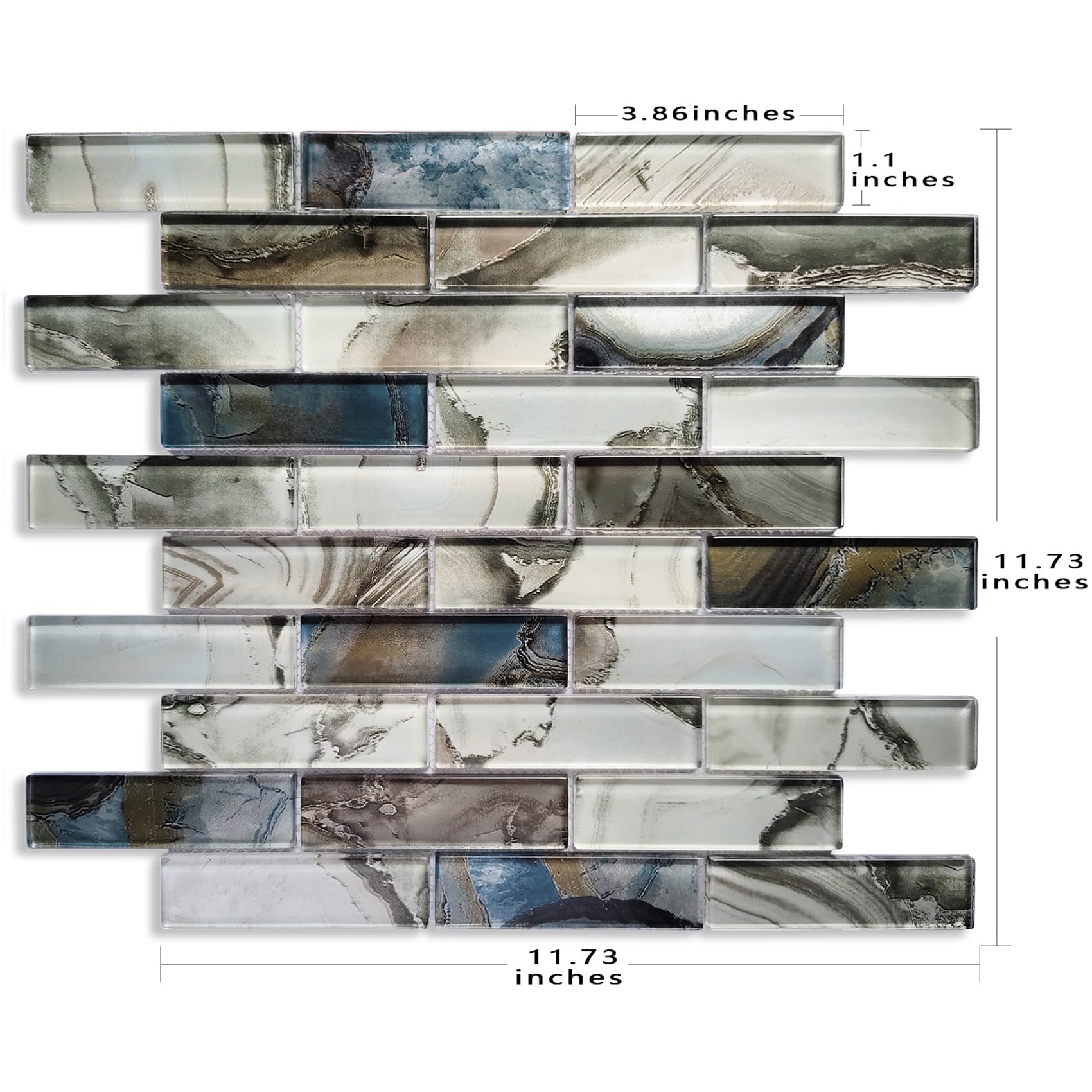 Premium Blue Grey Glass Mosaic Backsplash Tiles - Interlocking Gemstone Look Wall Tiles for Kitchen, Bathroom & Fireplace Decor (5 Sheets/Pack) - Perfect for Modern Home Renovation & DIY Projects