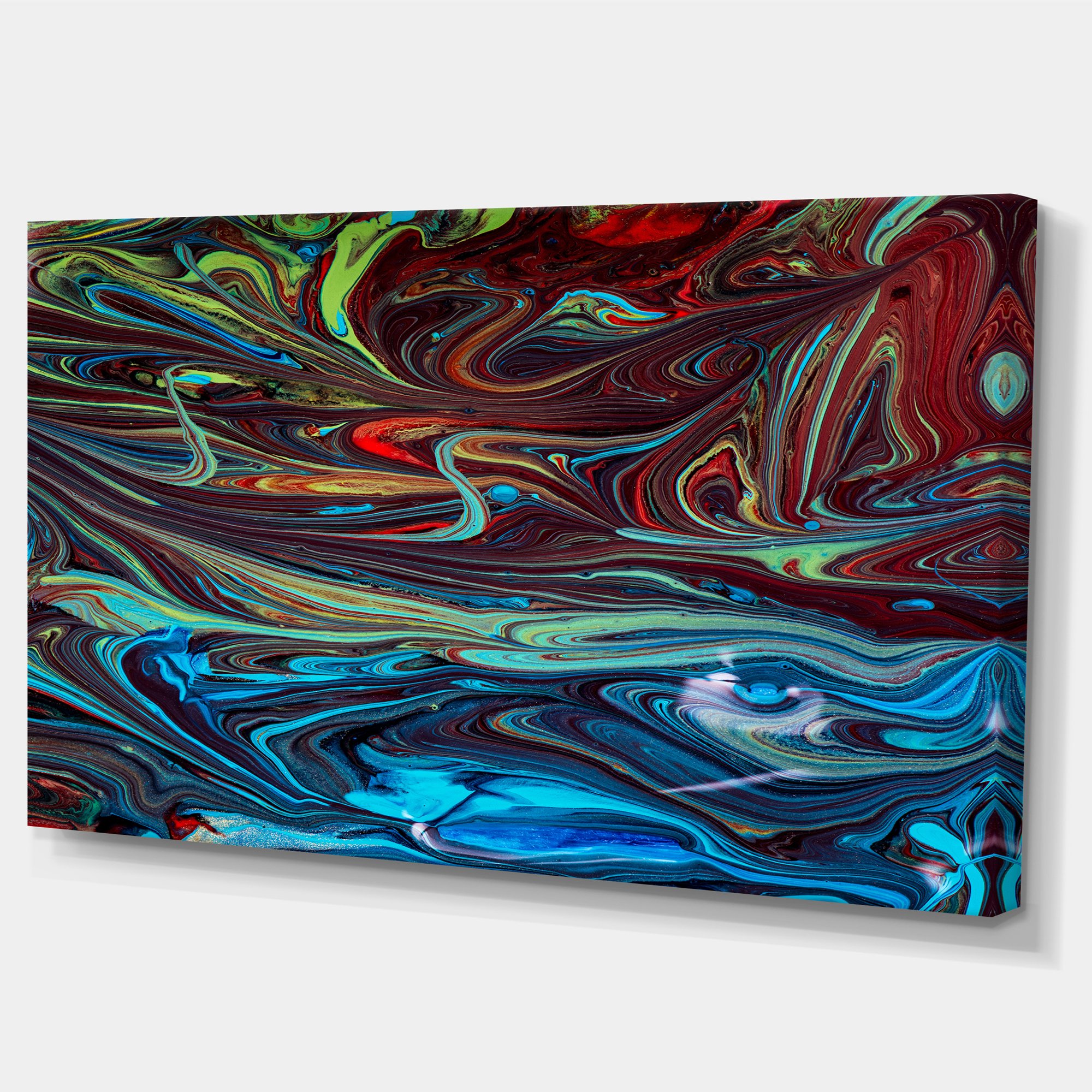 Designart PT9991-60-28 Abstract Painting - Red & Blue Acrylic Mixed Media Artwork on Canvas - 60x28 Inches Wall Decor for Living Room, Bedroom & Office - Ready to Hang Modern Home Decor